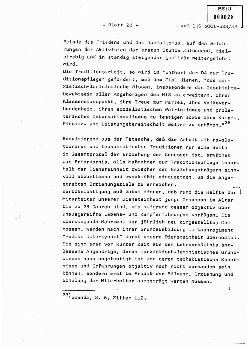Diplomarbeit Hauptmann Heinz Brixel (Abt. ⅩⅣ), Ministerium für Staatssicherheit (MfS) [Deutsche Demokratische Republik (DDR)], Juristische Hochschule (JHS), Vertrauliche Verschlußsache (VVS) o001-388/88, Potsdam 1988, Blatt 28 (Dipl.-Arb. MfS DDR JHS VVS o001-388/88 1988, Bl. 28)
