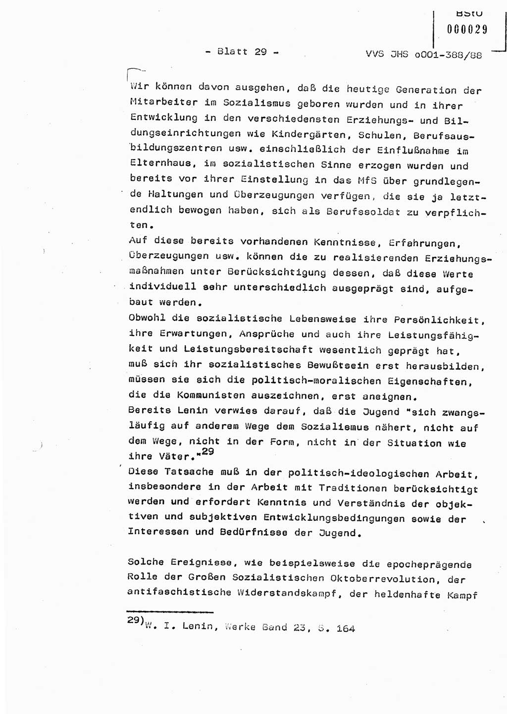 Diplomarbeit Hauptmann Heinz Brixel (Abt. ⅩⅣ), Ministerium für Staatssicherheit (MfS) [Deutsche Demokratische Republik (DDR)], Juristische Hochschule (JHS), Vertrauliche Verschlußsache (VVS) o001-388/88, Potsdam 1988, Blatt 29 (Dipl.-Arb. MfS DDR JHS VVS o001-388/88 1988, Bl. 29)