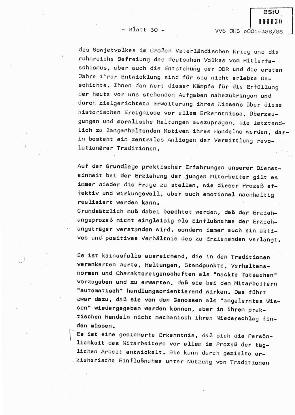 Diplomarbeit Hauptmann Heinz Brixel (Abt. ⅩⅣ), Ministerium für Staatssicherheit (MfS) [Deutsche Demokratische Republik (DDR)], Juristische Hochschule (JHS), Vertrauliche Verschlußsache (VVS) o001-388/88, Potsdam 1988, Blatt 30 (Dipl.-Arb. MfS DDR JHS VVS o001-388/88 1988, Bl. 30)