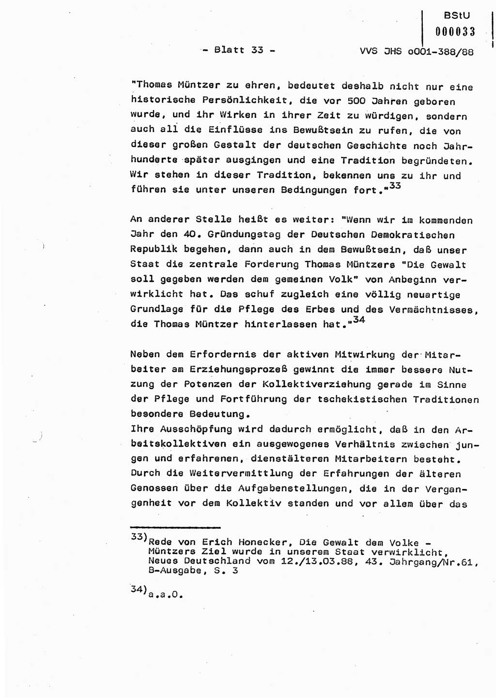 Diplomarbeit Hauptmann Heinz Brixel (Abt. ⅩⅣ), Ministerium für Staatssicherheit (MfS) [Deutsche Demokratische Republik (DDR)], Juristische Hochschule (JHS), Vertrauliche Verschlußsache (VVS) o001-388/88, Potsdam 1988, Blatt 33 (Dipl.-Arb. MfS DDR JHS VVS o001-388/88 1988, Bl. 33)