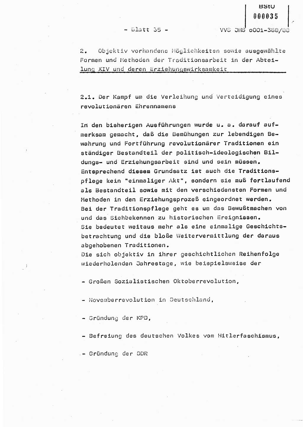 Diplomarbeit Hauptmann Heinz Brixel (Abt. ⅩⅣ), Ministerium für Staatssicherheit (MfS) [Deutsche Demokratische Republik (DDR)], Juristische Hochschule (JHS), Vertrauliche Verschlußsache (VVS) o001-388/88, Potsdam 1988, Blatt 35 (Dipl.-Arb. MfS DDR JHS VVS o001-388/88 1988, Bl. 35)