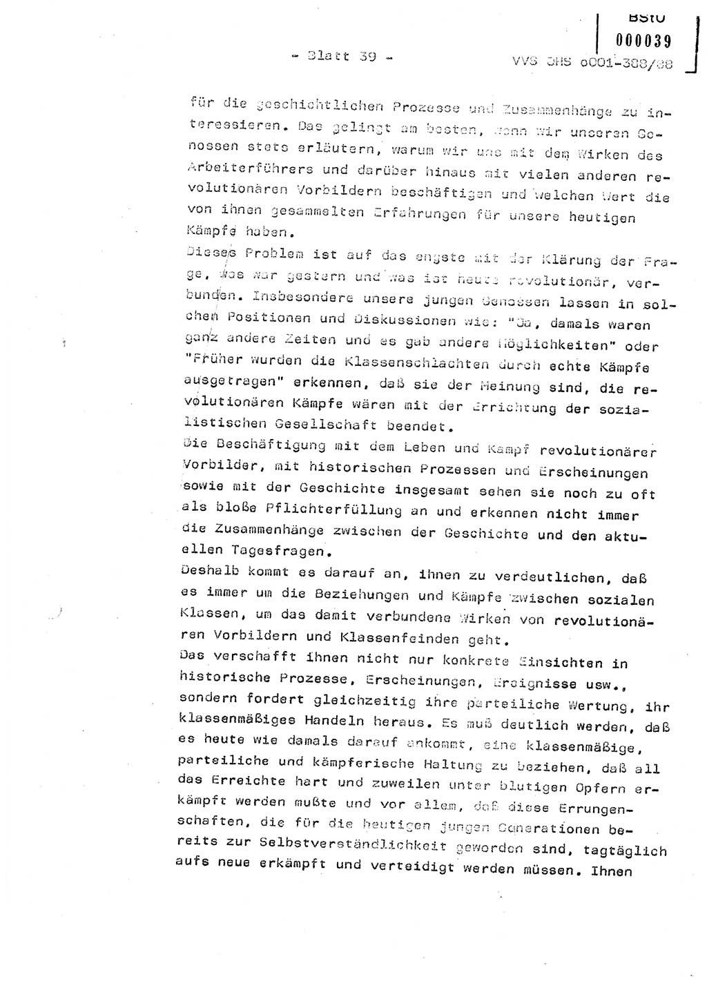 Diplomarbeit Hauptmann Heinz Brixel (Abt. ⅩⅣ), Ministerium für Staatssicherheit (MfS) [Deutsche Demokratische Republik (DDR)], Juristische Hochschule (JHS), Vertrauliche Verschlußsache (VVS) o001-388/88, Potsdam 1988, Blatt 39 (Dipl.-Arb. MfS DDR JHS VVS o001-388/88 1988, Bl. 39)