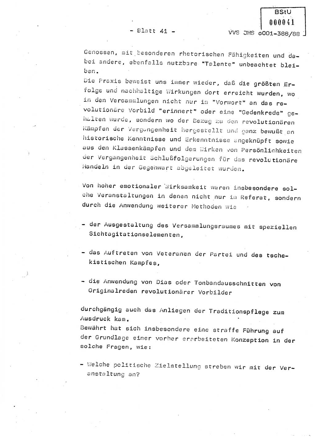 Diplomarbeit Hauptmann Heinz Brixel (Abt. ⅩⅣ), Ministerium für Staatssicherheit (MfS) [Deutsche Demokratische Republik (DDR)], Juristische Hochschule (JHS), Vertrauliche Verschlußsache (VVS) o001-388/88, Potsdam 1988, Blatt 41 (Dipl.-Arb. MfS DDR JHS VVS o001-388/88 1988, Bl. 41)