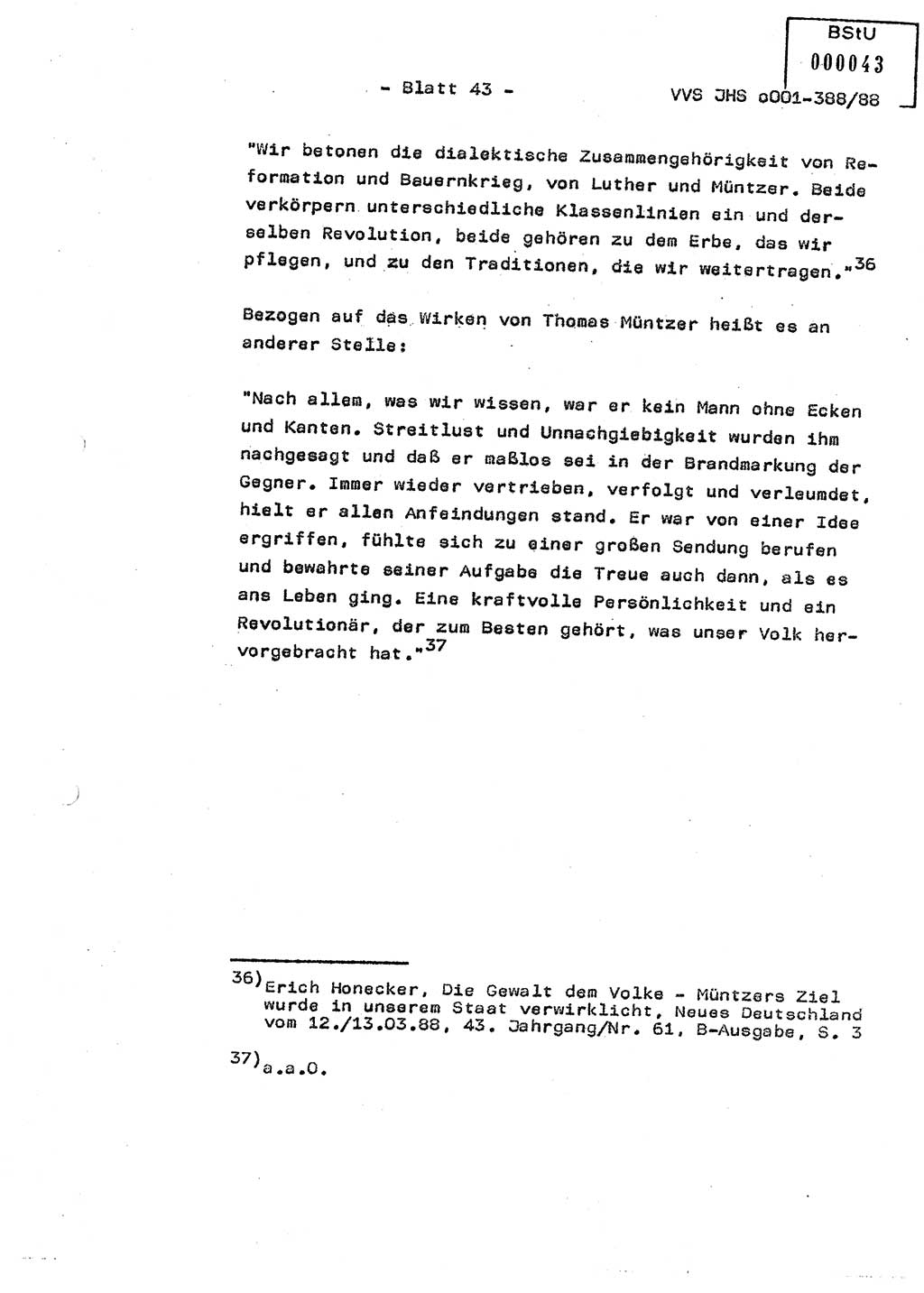 Diplomarbeit Hauptmann Heinz Brixel (Abt. ⅩⅣ), Ministerium für Staatssicherheit (MfS) [Deutsche Demokratische Republik (DDR)], Juristische Hochschule (JHS), Vertrauliche Verschlußsache (VVS) o001-388/88, Potsdam 1988, Blatt 43 (Dipl.-Arb. MfS DDR JHS VVS o001-388/88 1988, Bl. 43)