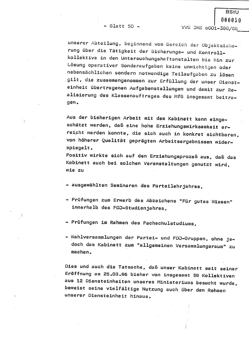 Diplomarbeit Hauptmann Heinz Brixel (Abt. ⅩⅣ), Ministerium für Staatssicherheit (MfS) [Deutsche Demokratische Republik (DDR)], Juristische Hochschule (JHS), Vertrauliche Verschlußsache (VVS) o001-388/88, Potsdam 1988, Blatt 50 (Dipl.-Arb. MfS DDR JHS VVS o001-388/88 1988, Bl. 50)