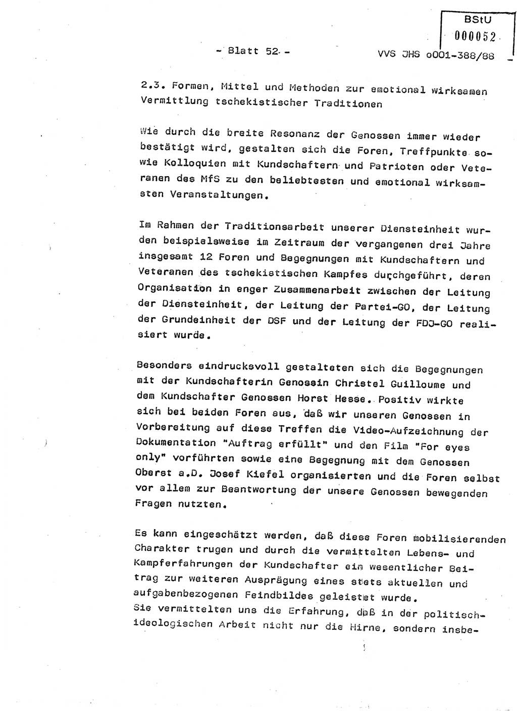 Diplomarbeit Hauptmann Heinz Brixel (Abt. ⅩⅣ), Ministerium für Staatssicherheit (MfS) [Deutsche Demokratische Republik (DDR)], Juristische Hochschule (JHS), Vertrauliche Verschlußsache (VVS) o001-388/88, Potsdam 1988, Blatt 52 (Dipl.-Arb. MfS DDR JHS VVS o001-388/88 1988, Bl. 52)