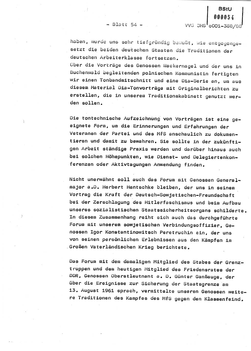 Diplomarbeit Hauptmann Heinz Brixel (Abt. ⅩⅣ), Ministerium für Staatssicherheit (MfS) [Deutsche Demokratische Republik (DDR)], Juristische Hochschule (JHS), Vertrauliche Verschlußsache (VVS) o001-388/88, Potsdam 1988, Blatt 54 (Dipl.-Arb. MfS DDR JHS VVS o001-388/88 1988, Bl. 54)