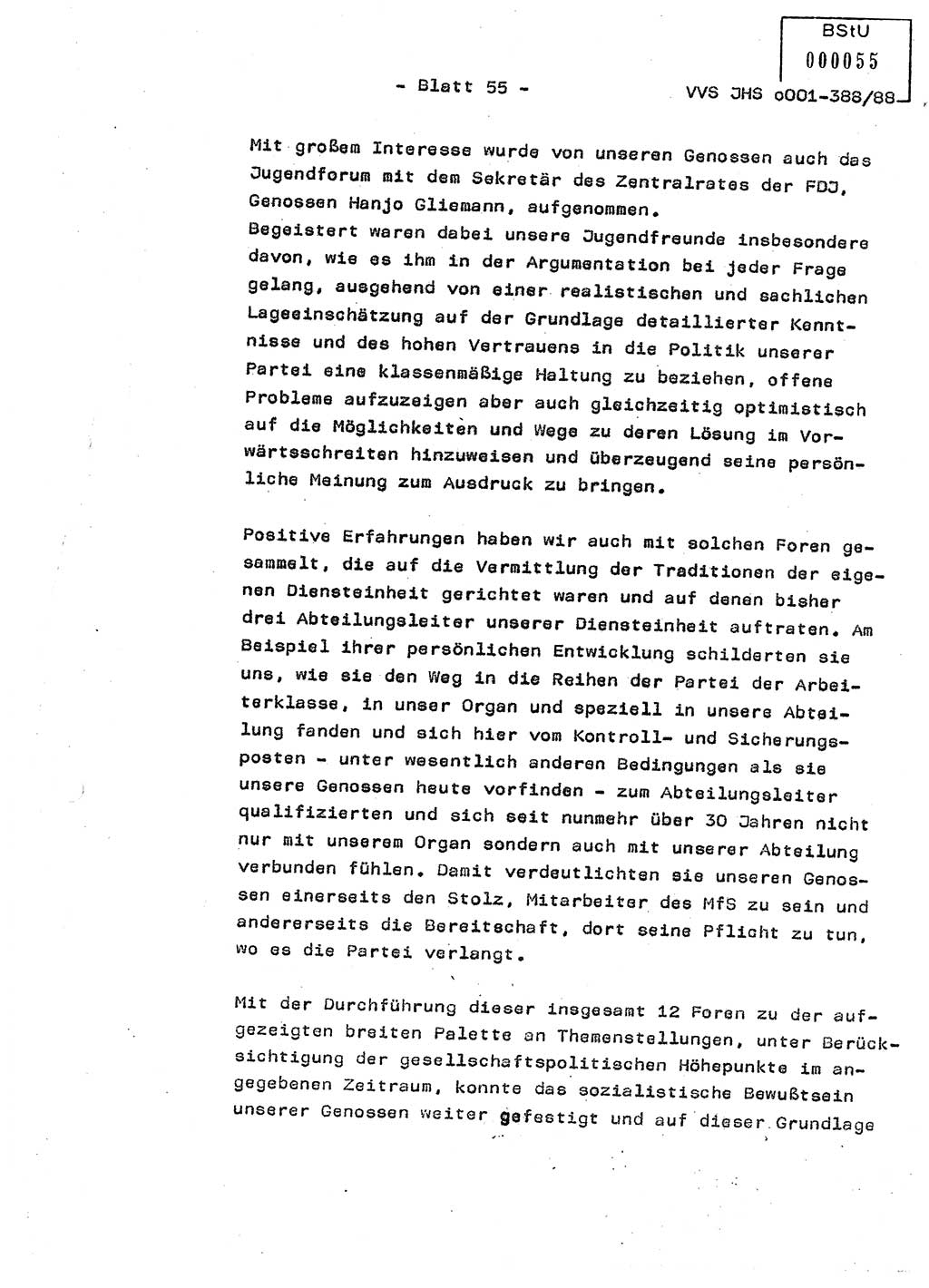 Diplomarbeit Hauptmann Heinz Brixel (Abt. ⅩⅣ), Ministerium für Staatssicherheit (MfS) [Deutsche Demokratische Republik (DDR)], Juristische Hochschule (JHS), Vertrauliche Verschlußsache (VVS) o001-388/88, Potsdam 1988, Blatt 55 (Dipl.-Arb. MfS DDR JHS VVS o001-388/88 1988, Bl. 55)