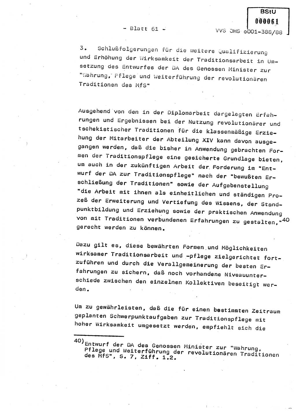Diplomarbeit Hauptmann Heinz Brixel (Abt. ⅩⅣ), Ministerium für Staatssicherheit (MfS) [Deutsche Demokratische Republik (DDR)], Juristische Hochschule (JHS), Vertrauliche Verschlußsache (VVS) o001-388/88, Potsdam 1988, Blatt 61 (Dipl.-Arb. MfS DDR JHS VVS o001-388/88 1988, Bl. 61)