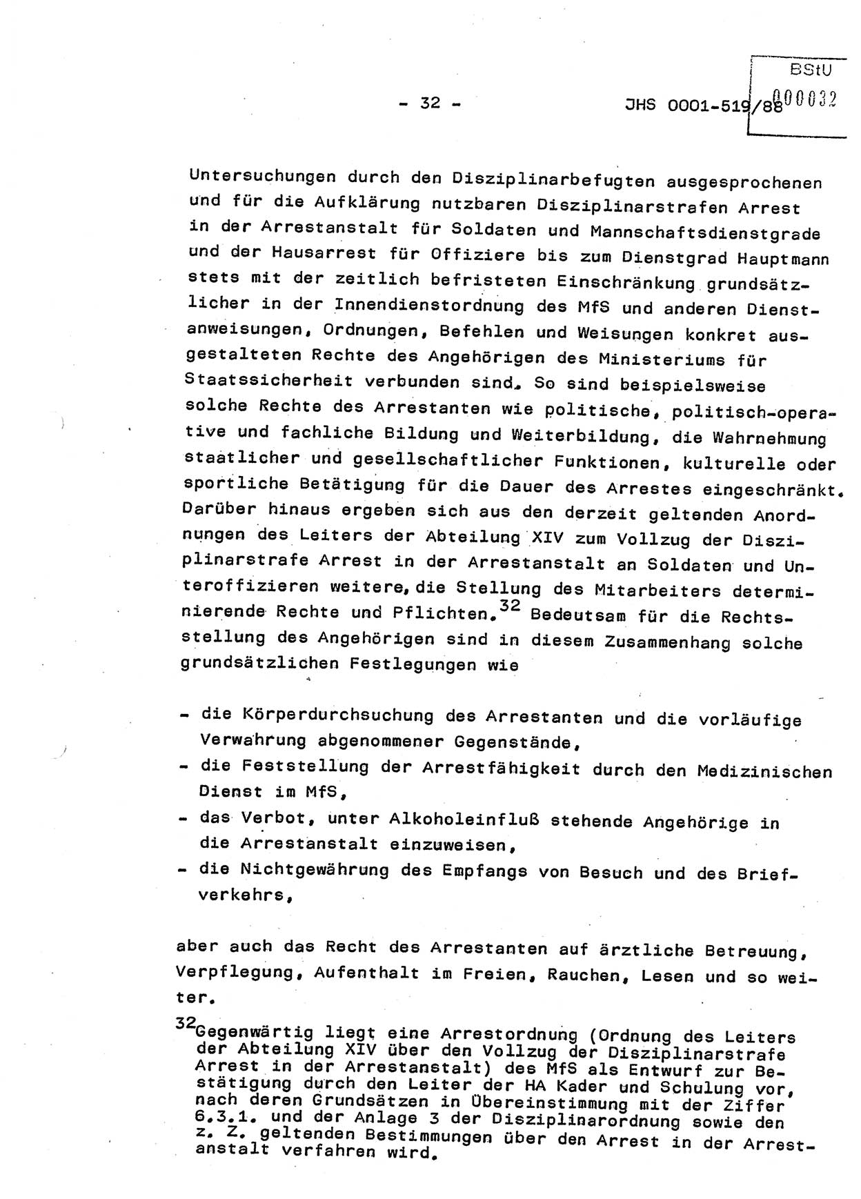 Diplomarbeit, Hauptmann Michael Eisermann (HA Ⅸ/5), Ministerium für Staatssicherheit (MfS) [Deutsche Demokratische Republik (DDR)], Juristische Hochschule (JHS), Vertrauliche Verschlußsache (VVS) o001-519/88, Potsdam 1988, Seite 32 (Dipl.-Arb. MfS DDR JHS VVS o001-519/88 1988, S. 32)