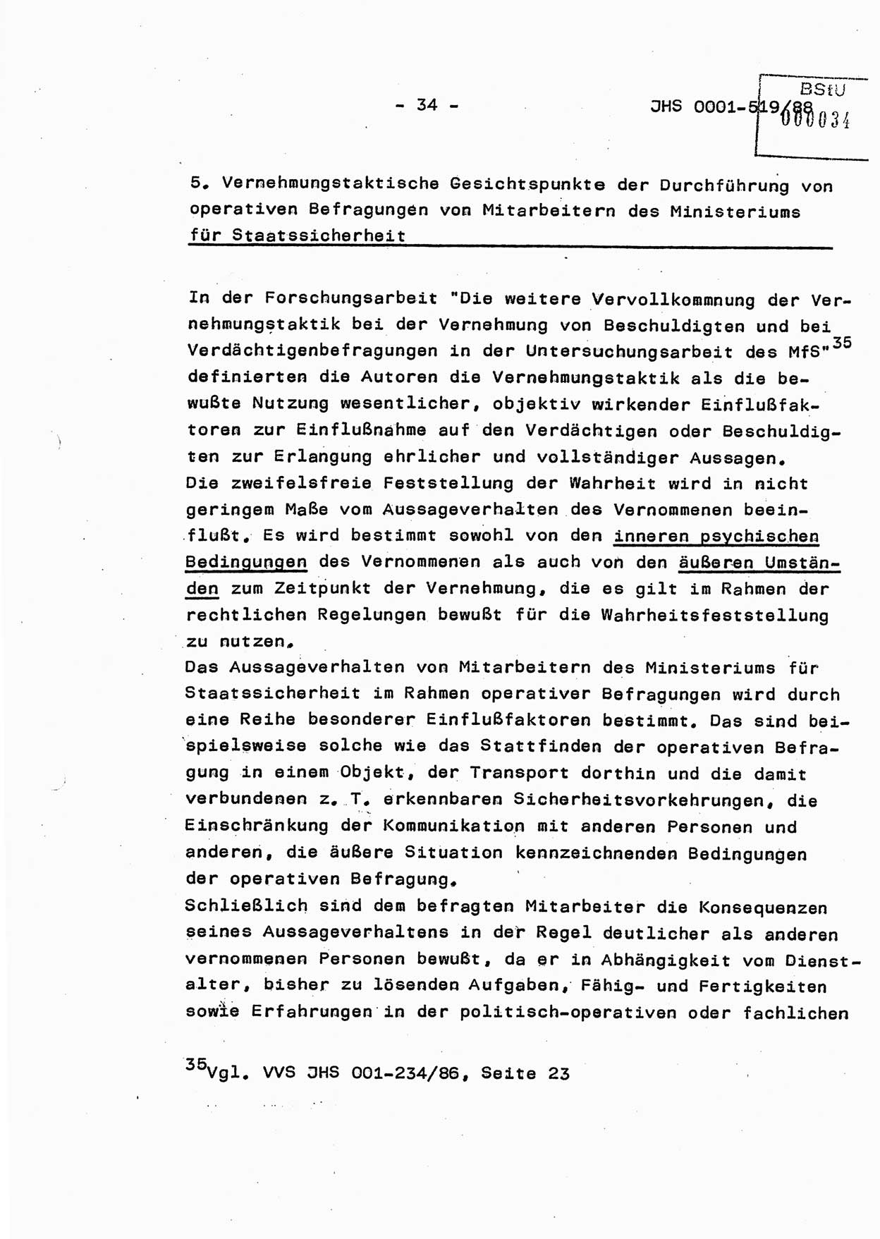 Diplomarbeit, Hauptmann Michael Eisermann (HA Ⅸ/5), Ministerium für Staatssicherheit (MfS) [Deutsche Demokratische Republik (DDR)], Juristische Hochschule (JHS), Vertrauliche Verschlußsache (VVS) o001-519/88, Potsdam 1988, Seite 34 (Dipl.-Arb. MfS DDR JHS VVS o001-519/88 1988, S. 34)