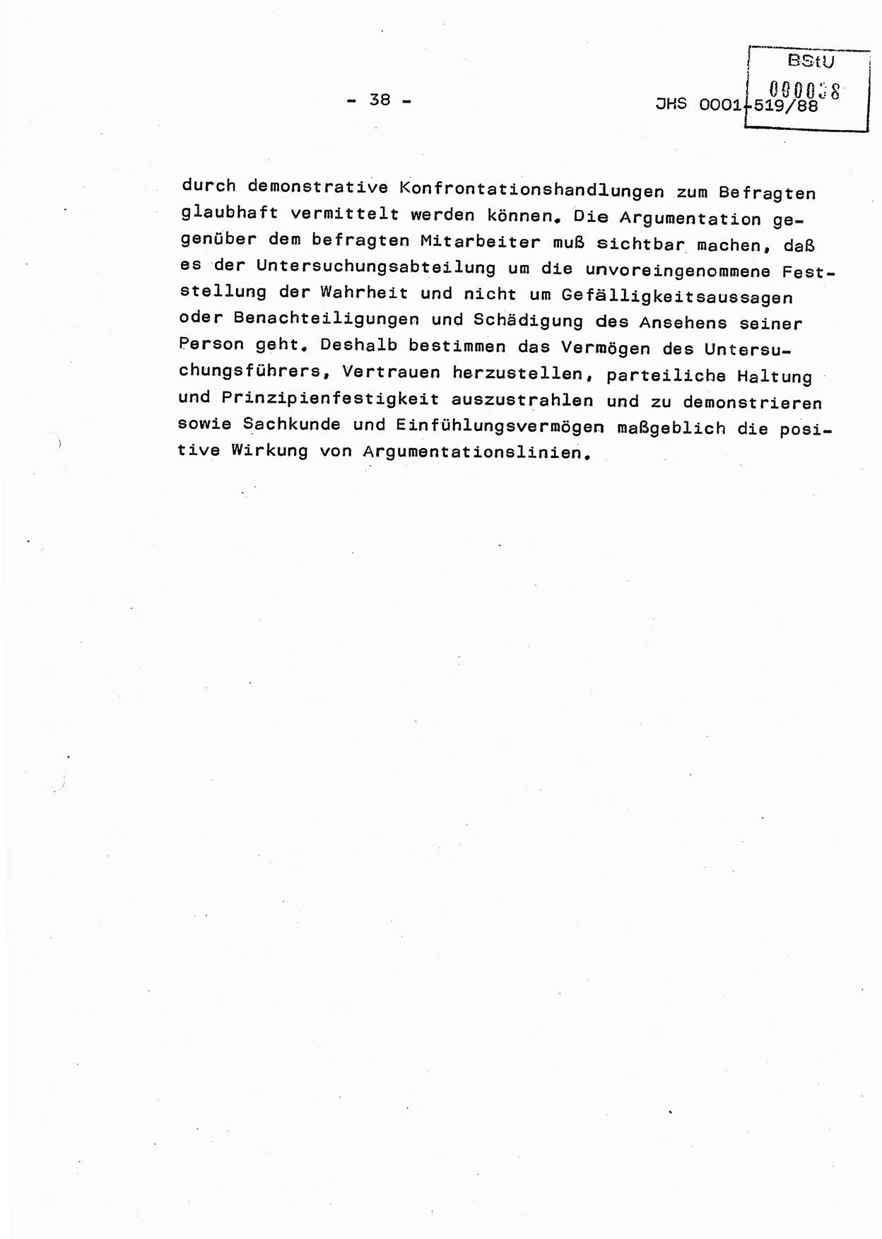 Diplomarbeit, Hauptmann Michael Eisermann (HA Ⅸ/5), Ministerium für Staatssicherheit (MfS) [Deutsche Demokratische Republik (DDR)], Juristische Hochschule (JHS), Vertrauliche Verschlußsache (VVS) o001-519/88, Potsdam 1988, Seite 38 (Dipl.-Arb. MfS DDR JHS VVS o001-519/88 1988, S. 38)