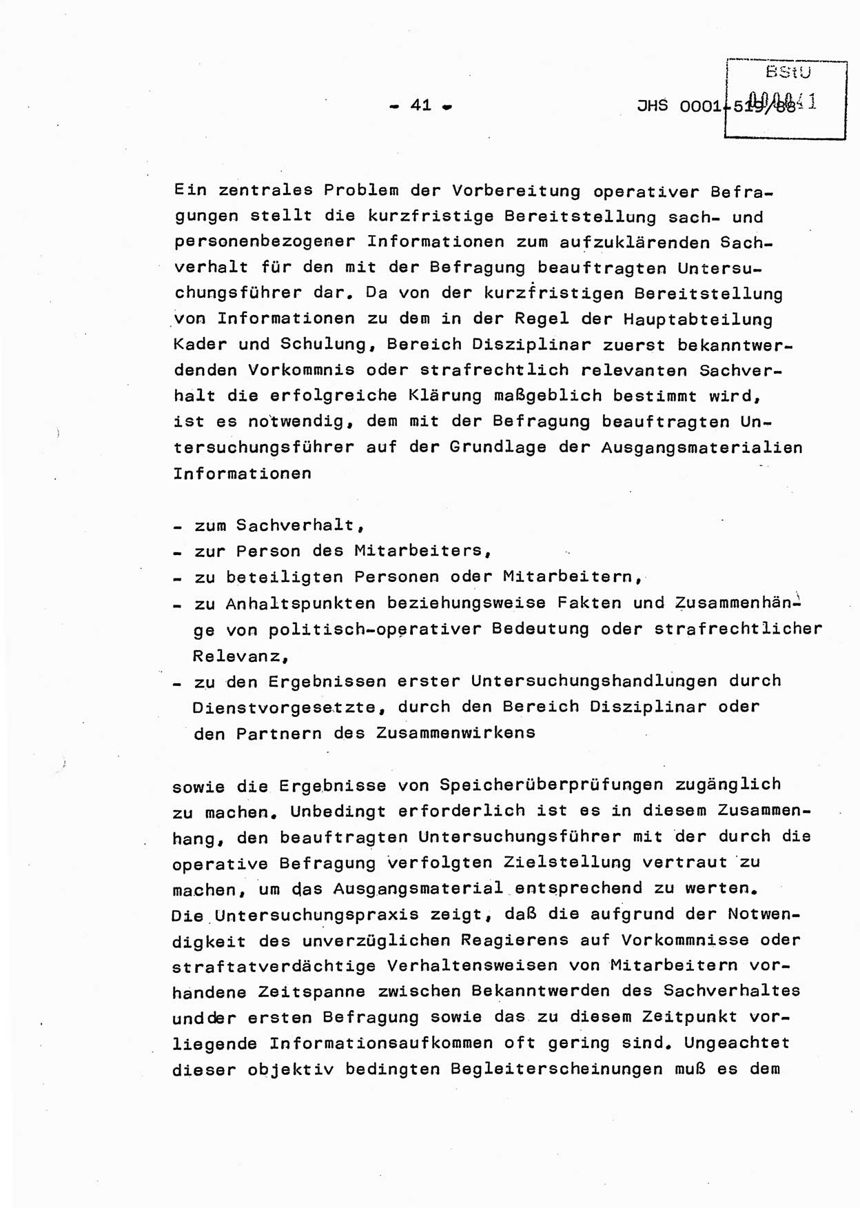 Diplomarbeit, Hauptmann Michael Eisermann (HA Ⅸ/5), Ministerium für Staatssicherheit (MfS) [Deutsche Demokratische Republik (DDR)], Juristische Hochschule (JHS), Vertrauliche Verschlußsache (VVS) o001-519/88, Potsdam 1988, Seite 41 (Dipl.-Arb. MfS DDR JHS VVS o001-519/88 1988, S. 41)