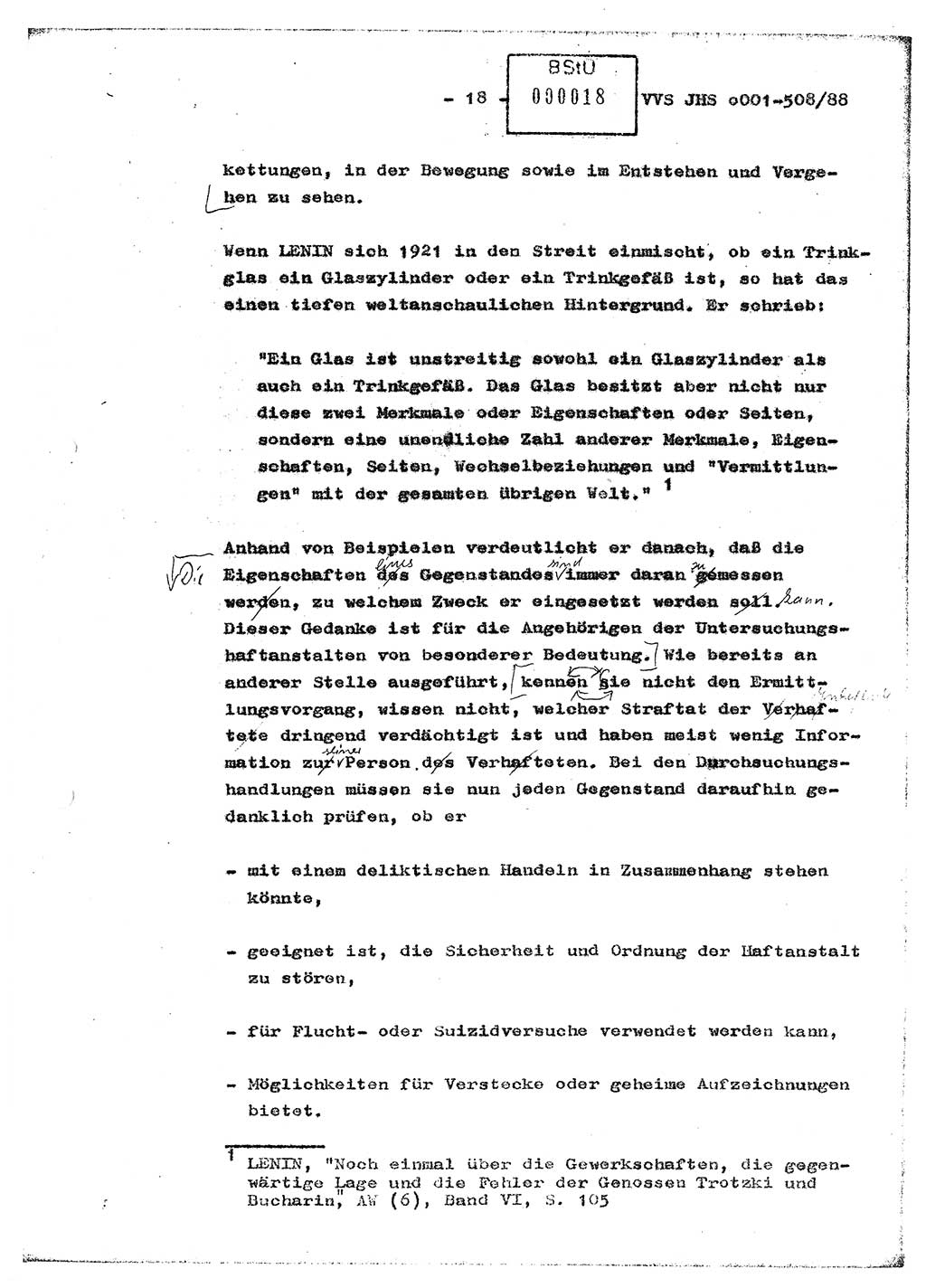 Diplomarbeit Hauptmann Christian Kätzel (Abt. ⅩⅣ), Ministerium für Staatssicherheit (MfS) [Deutsche Demokratische Republik (DDR)], Juristische Hochschule (JHS), Vertrauliche Verschlußsache (VVS) o001-508/88, Potsdam 1988, Blatt 18 (Dipl.-Arb. MfS DDR JHS VVS o001-508/88 1988, Bl. 18)