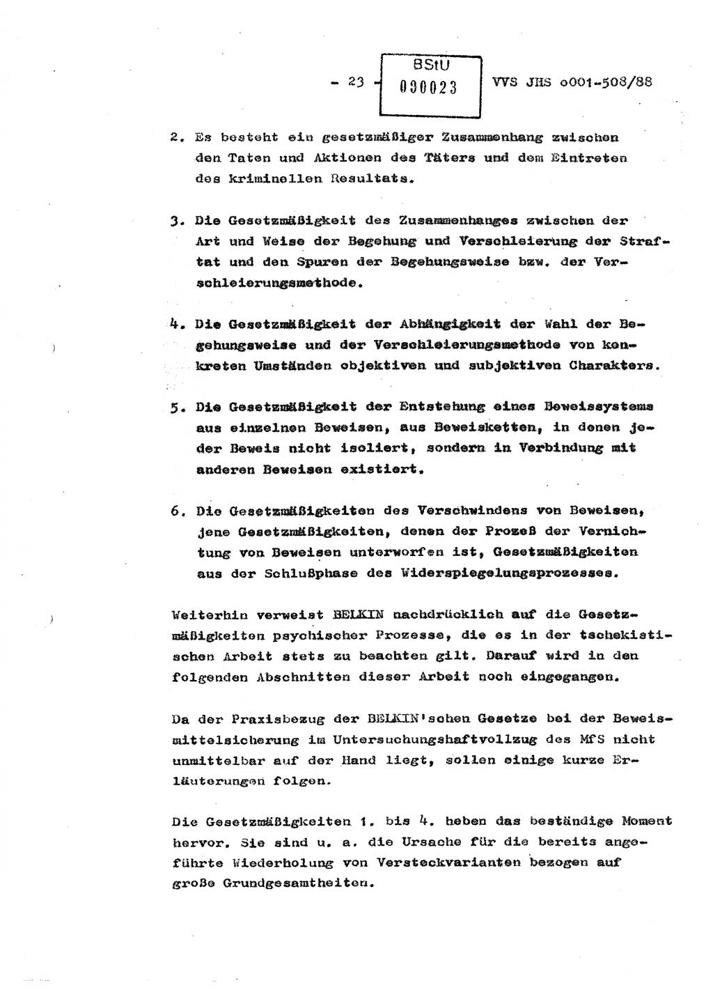 Diplomarbeit Hauptmann Christian Kätzel (Abt. ⅩⅣ), Ministerium für Staatssicherheit (MfS) [Deutsche Demokratische Republik (DDR)], Juristische Hochschule (JHS), Vertrauliche Verschlußsache (VVS) o001-508/88, Potsdam 1988, Blatt 23 (Dipl.-Arb. MfS DDR JHS VVS o001-508/88 1988, Bl. 23)