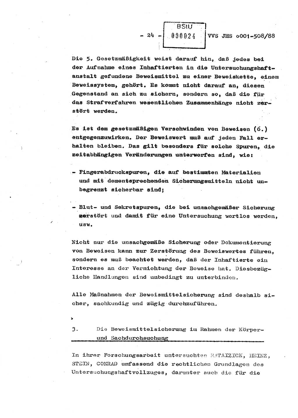 Diplomarbeit Hauptmann Christian Kätzel (Abt. ⅩⅣ), Ministerium für Staatssicherheit (MfS) [Deutsche Demokratische Republik (DDR)], Juristische Hochschule (JHS), Vertrauliche Verschlußsache (VVS) o001-508/88, Potsdam 1988, Blatt 24 (Dipl.-Arb. MfS DDR JHS VVS o001-508/88 1988, Bl. 24)