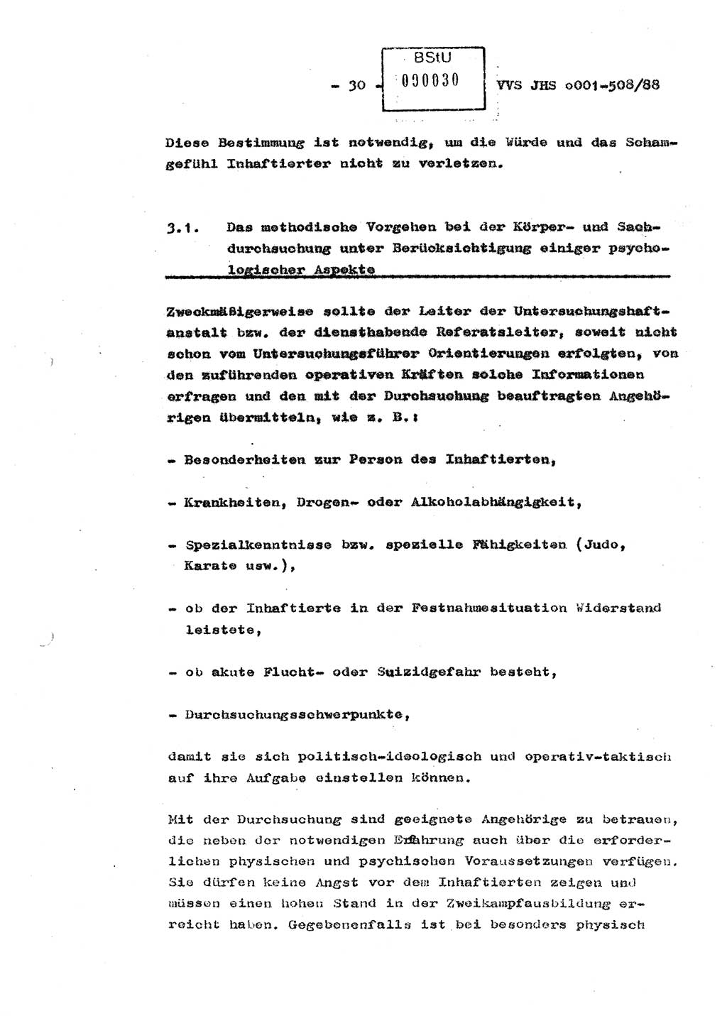 Diplomarbeit Hauptmann Christian Kätzel (Abt. ⅩⅣ), Ministerium für Staatssicherheit (MfS) [Deutsche Demokratische Republik (DDR)], Juristische Hochschule (JHS), Vertrauliche Verschlußsache (VVS) o001-508/88, Potsdam 1988, Blatt 30 (Dipl.-Arb. MfS DDR JHS VVS o001-508/88 1988, Bl. 30)