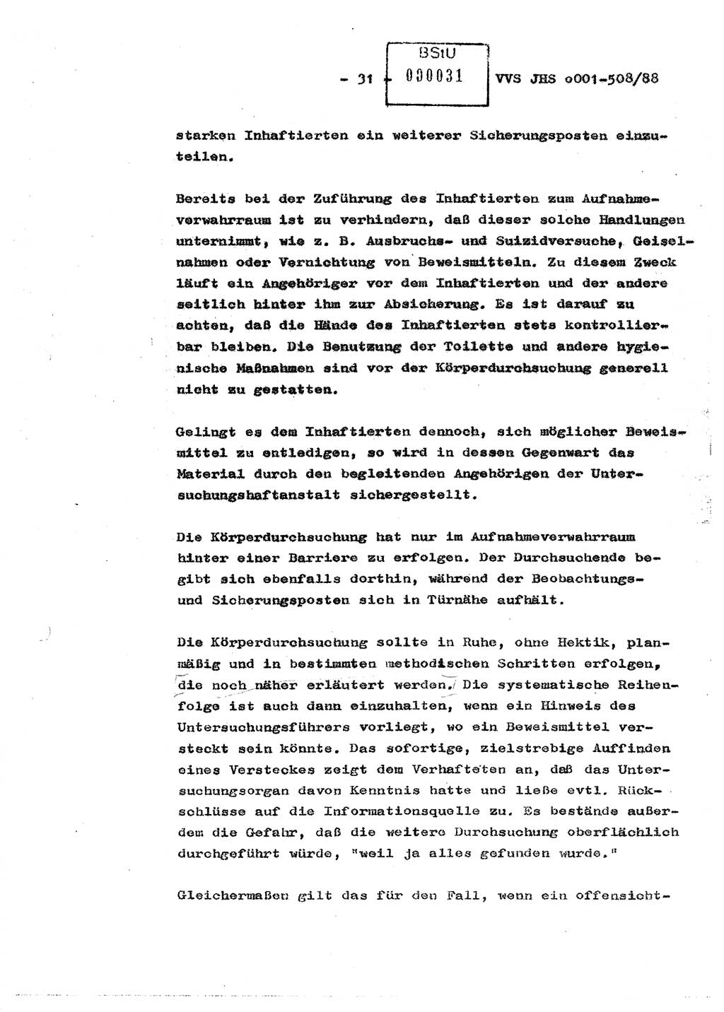 Diplomarbeit Hauptmann Christian Kätzel (Abt. ⅩⅣ), Ministerium für Staatssicherheit (MfS) [Deutsche Demokratische Republik (DDR)], Juristische Hochschule (JHS), Vertrauliche Verschlußsache (VVS) o001-508/88, Potsdam 1988, Blatt 31 (Dipl.-Arb. MfS DDR JHS VVS o001-508/88 1988, Bl. 31)