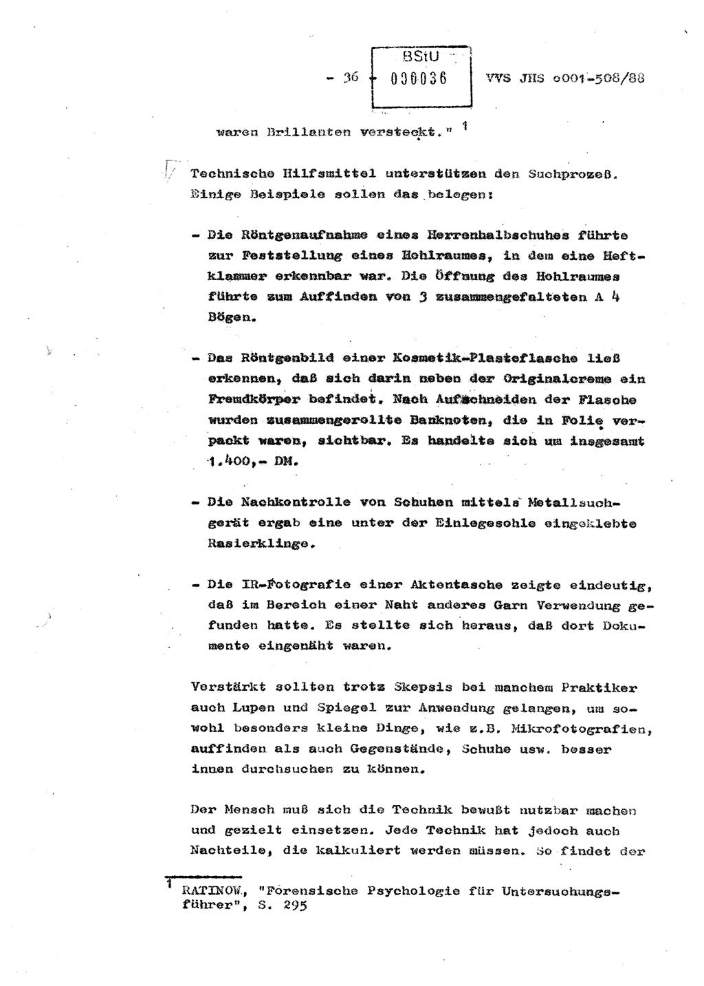 Diplomarbeit Hauptmann Christian Kätzel (Abt. ⅩⅣ), Ministerium für Staatssicherheit (MfS) [Deutsche Demokratische Republik (DDR)], Juristische Hochschule (JHS), Vertrauliche Verschlußsache (VVS) o001-508/88, Potsdam 1988, Blatt 36 (Dipl.-Arb. MfS DDR JHS VVS o001-508/88 1988, Bl. 36)