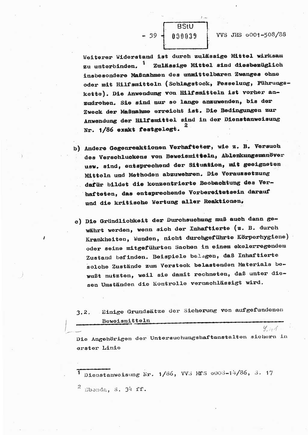 Diplomarbeit Hauptmann Christian Kätzel (Abt. ⅩⅣ), Ministerium für Staatssicherheit (MfS) [Deutsche Demokratische Republik (DDR)], Juristische Hochschule (JHS), Vertrauliche Verschlußsache (VVS) o001-508/88, Potsdam 1988, Blatt 39 (Dipl.-Arb. MfS DDR JHS VVS o001-508/88 1988, Bl. 39)