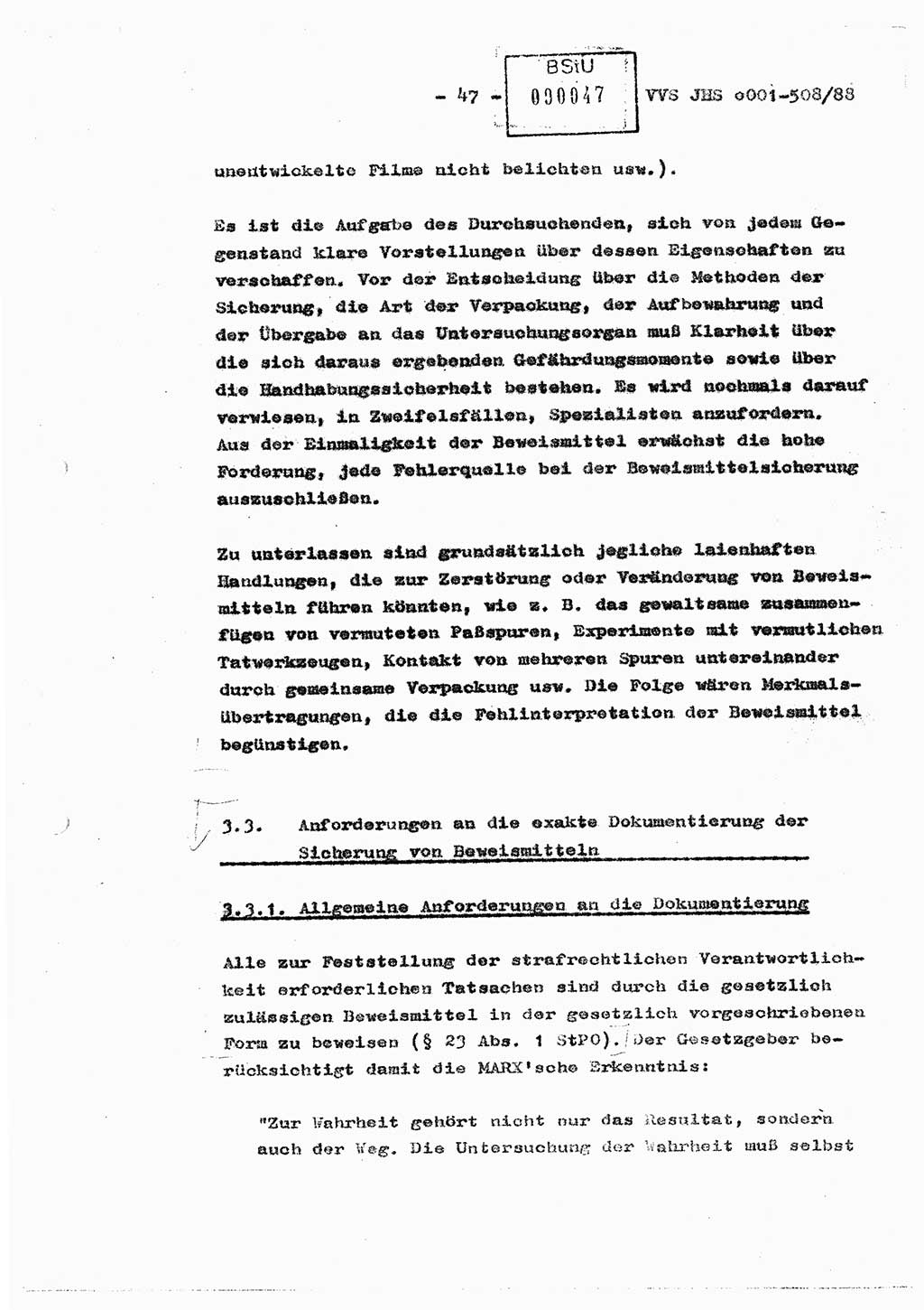 Diplomarbeit Hauptmann Christian Kätzel (Abt. ⅩⅣ), Ministerium für Staatssicherheit (MfS) [Deutsche Demokratische Republik (DDR)], Juristische Hochschule (JHS), Vertrauliche Verschlußsache (VVS) o001-508/88, Potsdam 1988, Blatt 47 (Dipl.-Arb. MfS DDR JHS VVS o001-508/88 1988, Bl. 47)