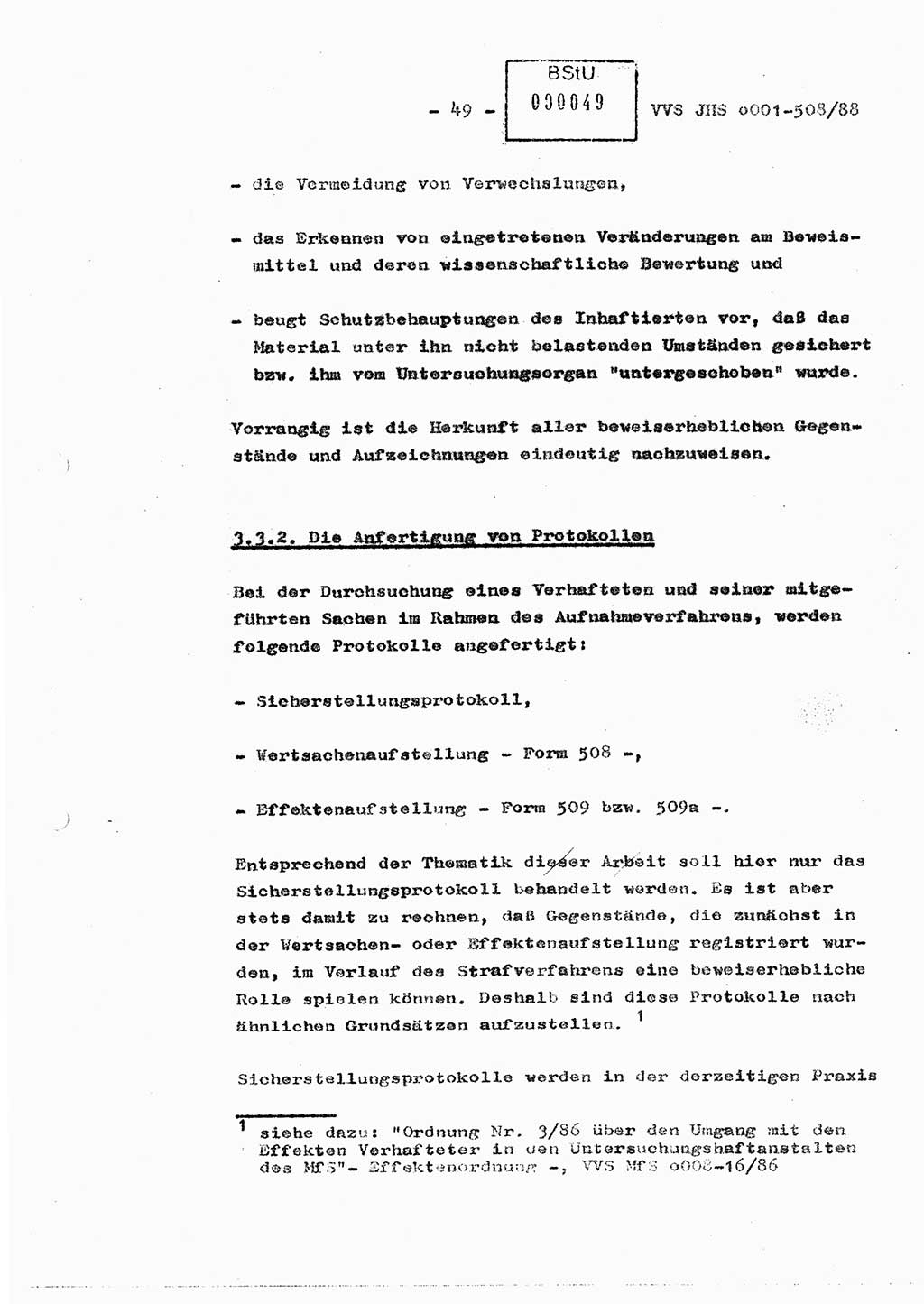 Diplomarbeit Hauptmann Christian Kätzel (Abt. ⅩⅣ), Ministerium für Staatssicherheit (MfS) [Deutsche Demokratische Republik (DDR)], Juristische Hochschule (JHS), Vertrauliche Verschlußsache (VVS) o001-508/88, Potsdam 1988, Blatt 49 (Dipl.-Arb. MfS DDR JHS VVS o001-508/88 1988, Bl. 49)