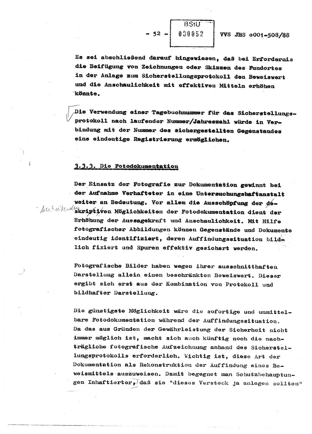 Diplomarbeit Hauptmann Christian Kätzel (Abt. ⅩⅣ), Ministerium für Staatssicherheit (MfS) [Deutsche Demokratische Republik (DDR)], Juristische Hochschule (JHS), Vertrauliche Verschlußsache (VVS) o001-508/88, Potsdam 1988, Blatt 52 (Dipl.-Arb. MfS DDR JHS VVS o001-508/88 1988, Bl. 52)