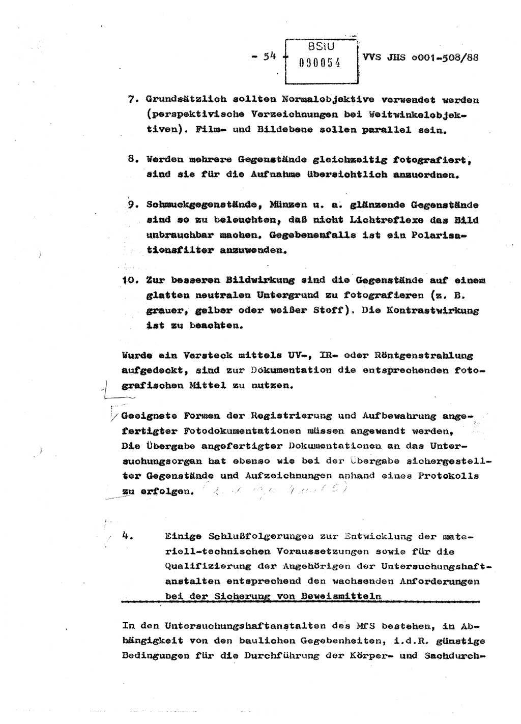 Diplomarbeit Hauptmann Christian Kätzel (Abt. ⅩⅣ), Ministerium für Staatssicherheit (MfS) [Deutsche Demokratische Republik (DDR)], Juristische Hochschule (JHS), Vertrauliche Verschlußsache (VVS) o001-508/88, Potsdam 1988, Blatt 54 (Dipl.-Arb. MfS DDR JHS VVS o001-508/88 1988, Bl. 54)