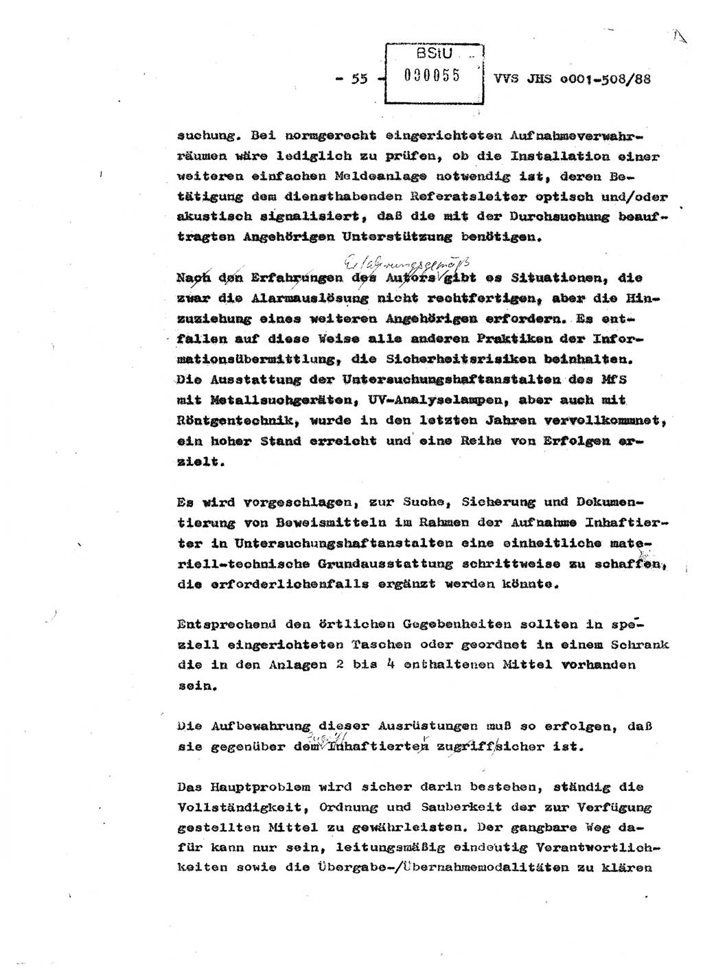 Diplomarbeit Hauptmann Christian Kätzel (Abt. ⅩⅣ), Ministerium für Staatssicherheit (MfS) [Deutsche Demokratische Republik (DDR)], Juristische Hochschule (JHS), Vertrauliche Verschlußsache (VVS) o001-508/88, Potsdam 1988, Blatt 55 (Dipl.-Arb. MfS DDR JHS VVS o001-508/88 1988, Bl. 55)