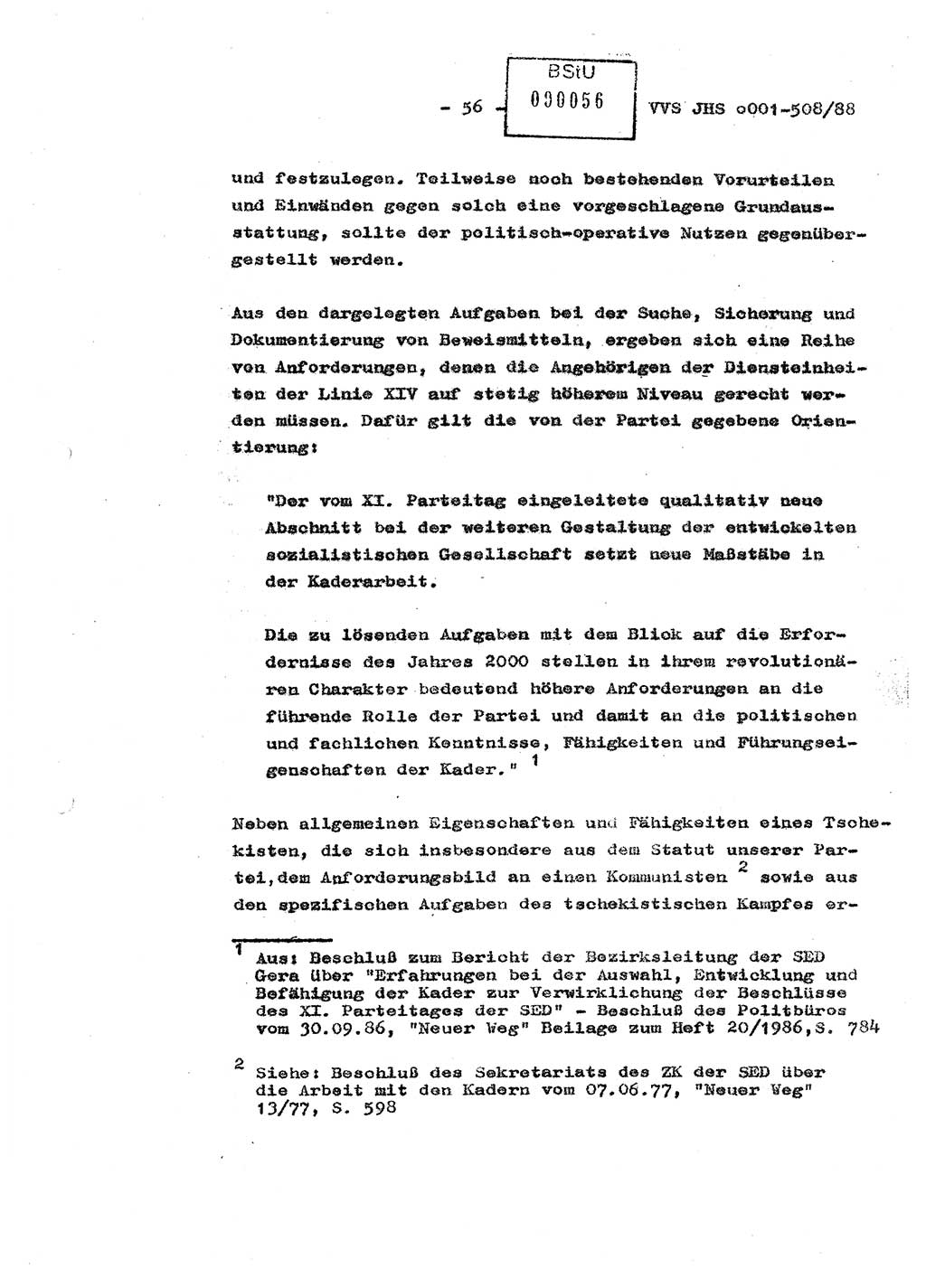 Diplomarbeit Hauptmann Christian Kätzel (Abt. ⅩⅣ), Ministerium für Staatssicherheit (MfS) [Deutsche Demokratische Republik (DDR)], Juristische Hochschule (JHS), Vertrauliche Verschlußsache (VVS) o001-508/88, Potsdam 1988, Blatt 56 (Dipl.-Arb. MfS DDR JHS VVS o001-508/88 1988, Bl. 56)