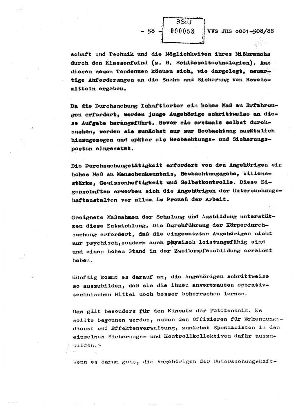 Diplomarbeit Hauptmann Christian Kätzel (Abt. ⅩⅣ), Ministerium für Staatssicherheit (MfS) [Deutsche Demokratische Republik (DDR)], Juristische Hochschule (JHS), Vertrauliche Verschlußsache (VVS) o001-508/88, Potsdam 1988, Blatt 58 (Dipl.-Arb. MfS DDR JHS VVS o001-508/88 1988, Bl. 58)