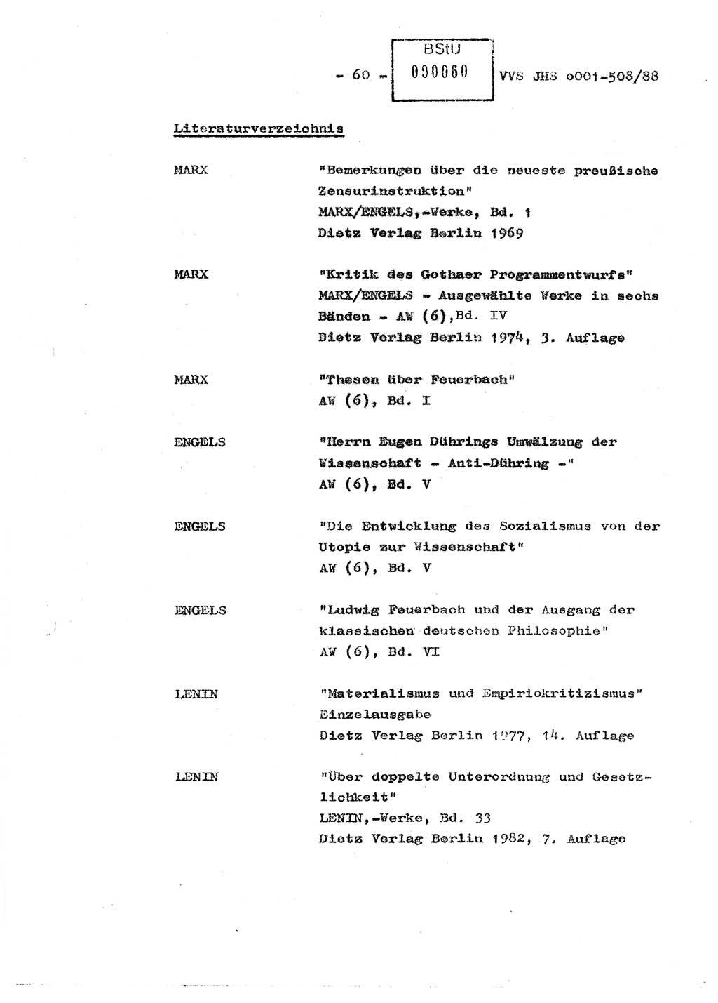 Diplomarbeit Hauptmann Christian Kätzel (Abt. ⅩⅣ), Ministerium für Staatssicherheit (MfS) [Deutsche Demokratische Republik (DDR)], Juristische Hochschule (JHS), Vertrauliche Verschlußsache (VVS) o001-508/88, Potsdam 1988, Blatt 60 (Dipl.-Arb. MfS DDR JHS VVS o001-508/88 1988, Bl. 60)