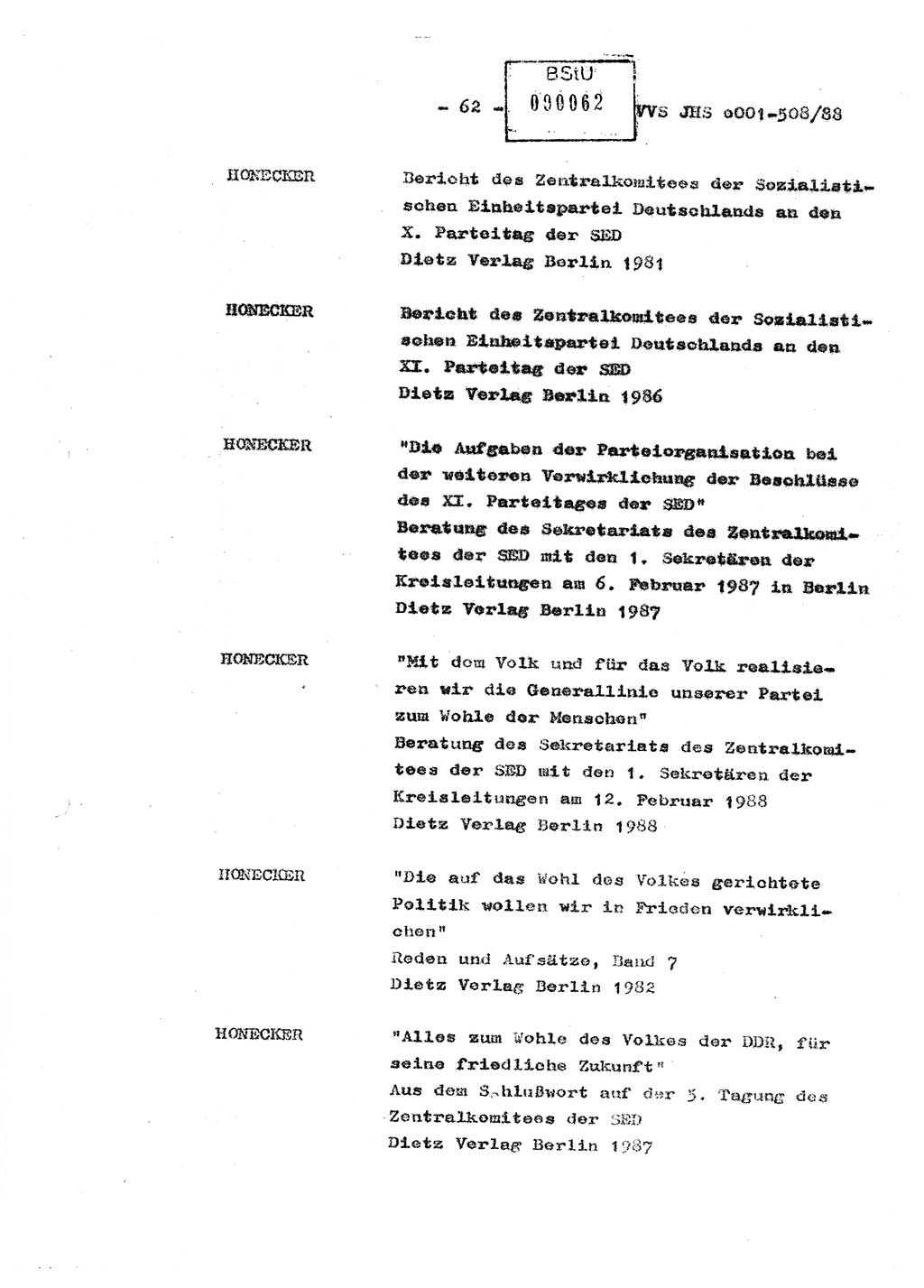 Diplomarbeit Hauptmann Christian Kätzel (Abt. ⅩⅣ), Ministerium für Staatssicherheit (MfS) [Deutsche Demokratische Republik (DDR)], Juristische Hochschule (JHS), Vertrauliche Verschlußsache (VVS) o001-508/88, Potsdam 1988, Blatt 62 (Dipl.-Arb. MfS DDR JHS VVS o001-508/88 1988, Bl. 62)