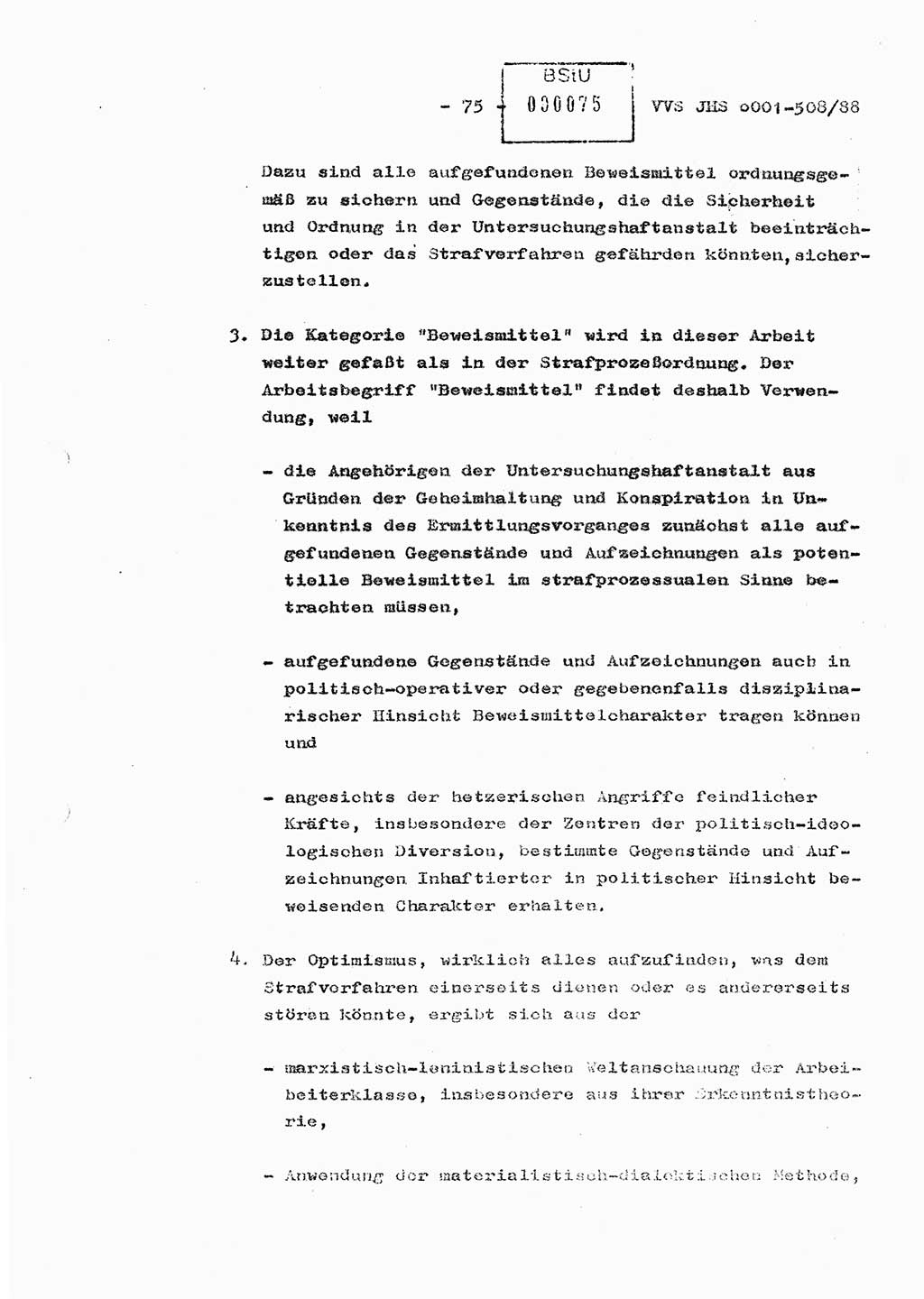 Diplomarbeit Hauptmann Christian Kätzel (Abt. ⅩⅣ), Ministerium für Staatssicherheit (MfS) [Deutsche Demokratische Republik (DDR)], Juristische Hochschule (JHS), Vertrauliche Verschlußsache (VVS) o001-508/88, Potsdam 1988, Blatt 75 (Dipl.-Arb. MfS DDR JHS VVS o001-508/88 1988, Bl. 75)