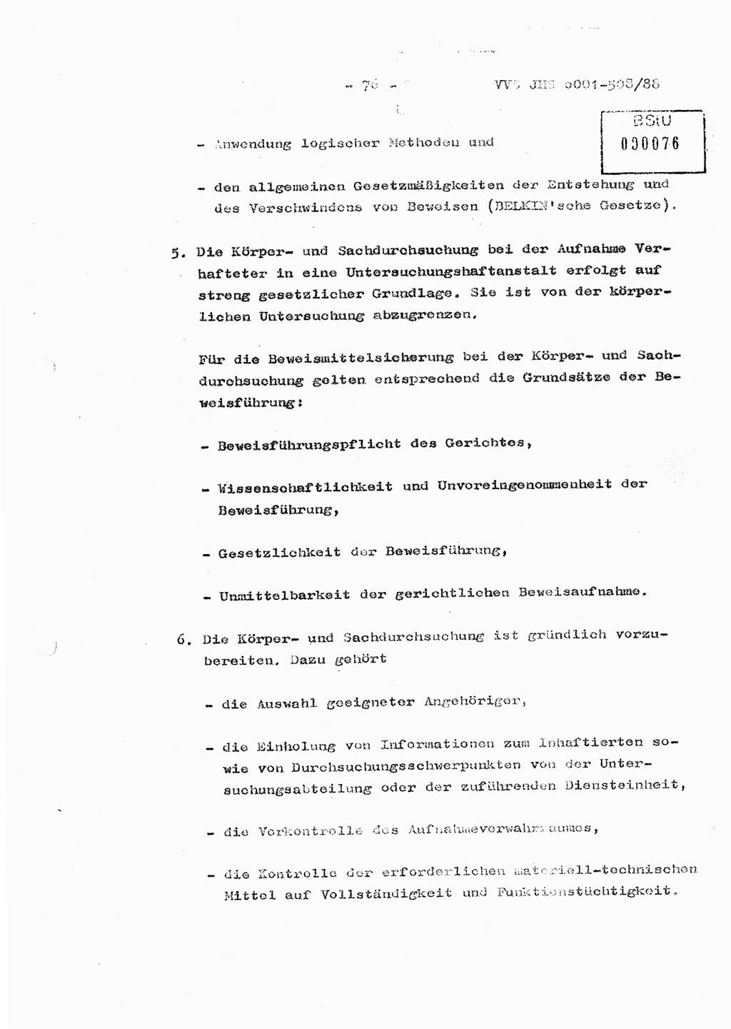 Diplomarbeit Hauptmann Christian Kätzel (Abt. ⅩⅣ), Ministerium für Staatssicherheit (MfS) [Deutsche Demokratische Republik (DDR)], Juristische Hochschule (JHS), Vertrauliche Verschlußsache (VVS) o001-508/88, Potsdam 1988, Blatt 76 (Dipl.-Arb. MfS DDR JHS VVS o001-508/88 1988, Bl. 76)