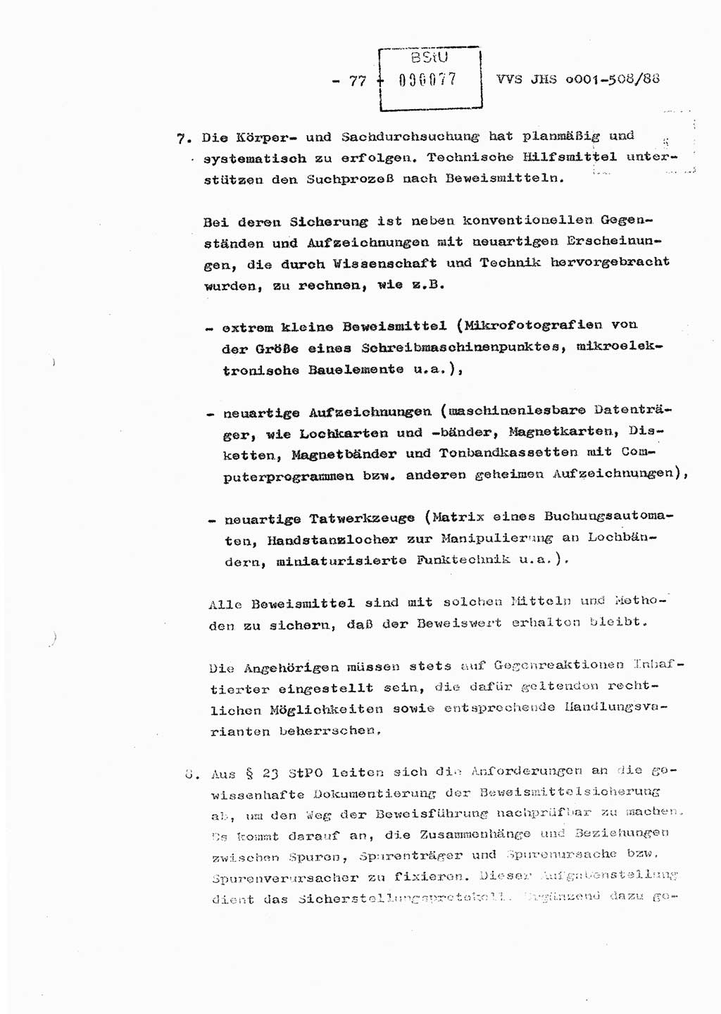 Diplomarbeit Hauptmann Christian Kätzel (Abt. ⅩⅣ), Ministerium für Staatssicherheit (MfS) [Deutsche Demokratische Republik (DDR)], Juristische Hochschule (JHS), Vertrauliche Verschlußsache (VVS) o001-508/88, Potsdam 1988, Blatt 77 (Dipl.-Arb. MfS DDR JHS VVS o001-508/88 1988, Bl. 77)
