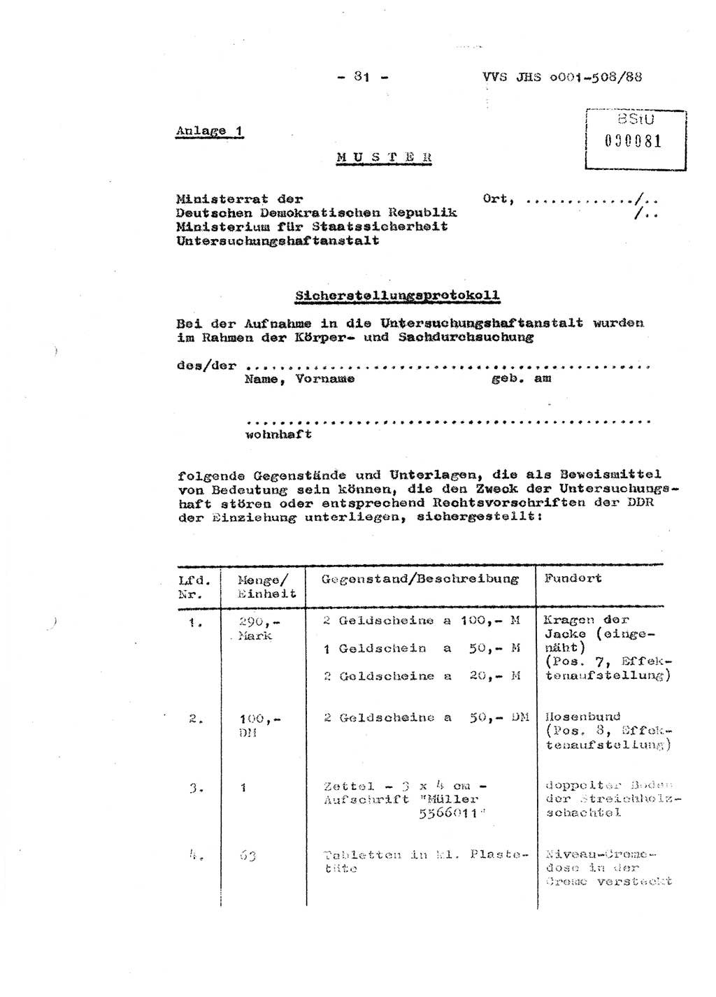 Diplomarbeit Hauptmann Christian Kätzel (Abt. ⅩⅣ), Ministerium für Staatssicherheit (MfS) [Deutsche Demokratische Republik (DDR)], Juristische Hochschule (JHS), Vertrauliche Verschlußsache (VVS) o001-508/88, Potsdam 1988, Blatt 81 (Dipl.-Arb. MfS DDR JHS VVS o001-508/88 1988, Bl. 81)