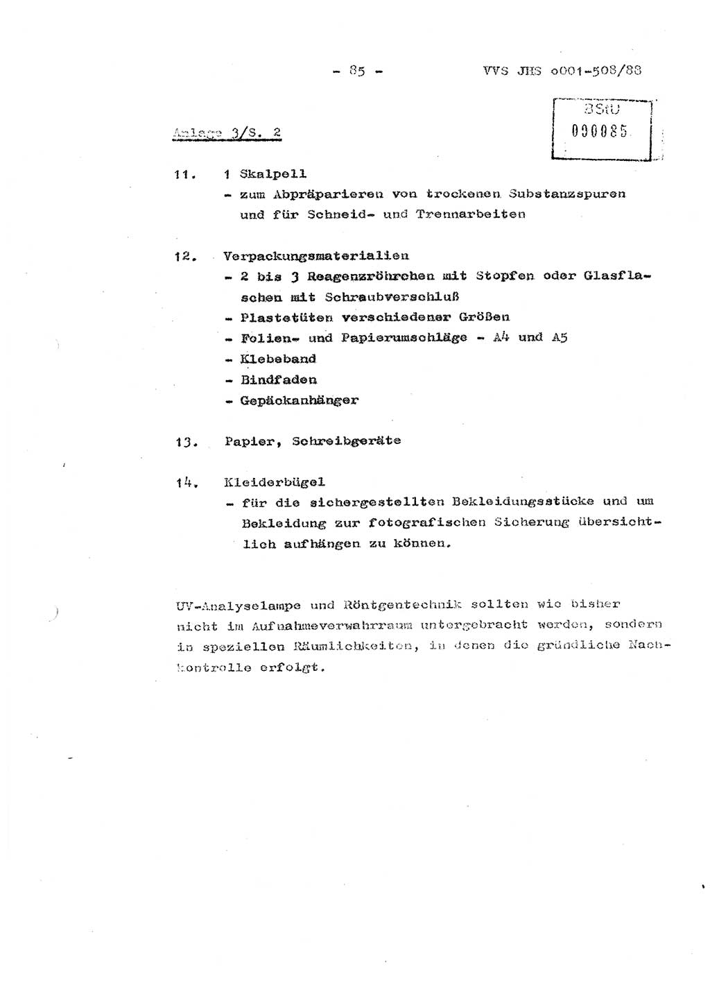 Diplomarbeit Hauptmann Christian Kätzel (Abt. ⅩⅣ), Ministerium für Staatssicherheit (MfS) [Deutsche Demokratische Republik (DDR)], Juristische Hochschule (JHS), Vertrauliche Verschlußsache (VVS) o001-508/88, Potsdam 1988, Blatt 85 (Dipl.-Arb. MfS DDR JHS VVS o001-508/88 1988, Bl. 85)