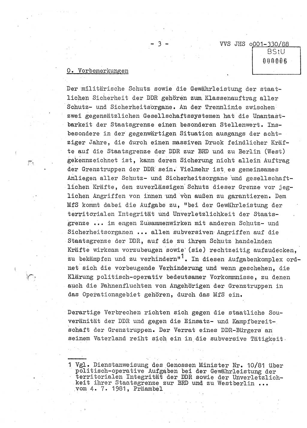 Diplomarbeit Offiziersschüler Thomas Mühle (HA Ⅸ/6), Ministerium für Staatssicherheit (MfS) [Deutsche Demokratische Republik (DDR)], Juristische Hochschule (JHS), Vertrauliche Verschlußsache (VVS) o001-330/88, Potsdam 1988, Seite 3 (Dipl.-Arb. MfS DDR JHS VVS o001-330/88 1988, S. 3)