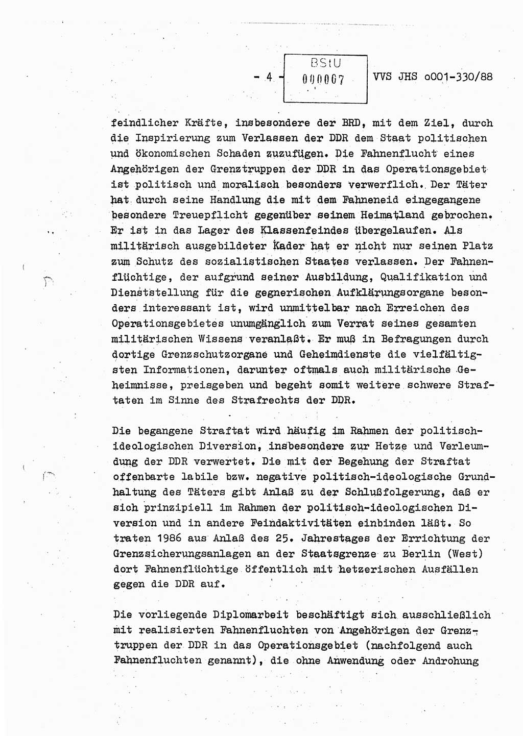 Diplomarbeit Offiziersschüler Thomas Mühle (HA Ⅸ/6), Ministerium für Staatssicherheit (MfS) [Deutsche Demokratische Republik (DDR)], Juristische Hochschule (JHS), Vertrauliche Verschlußsache (VVS) o001-330/88, Potsdam 1988, Seite 4 (Dipl.-Arb. MfS DDR JHS VVS o001-330/88 1988, S. 4)