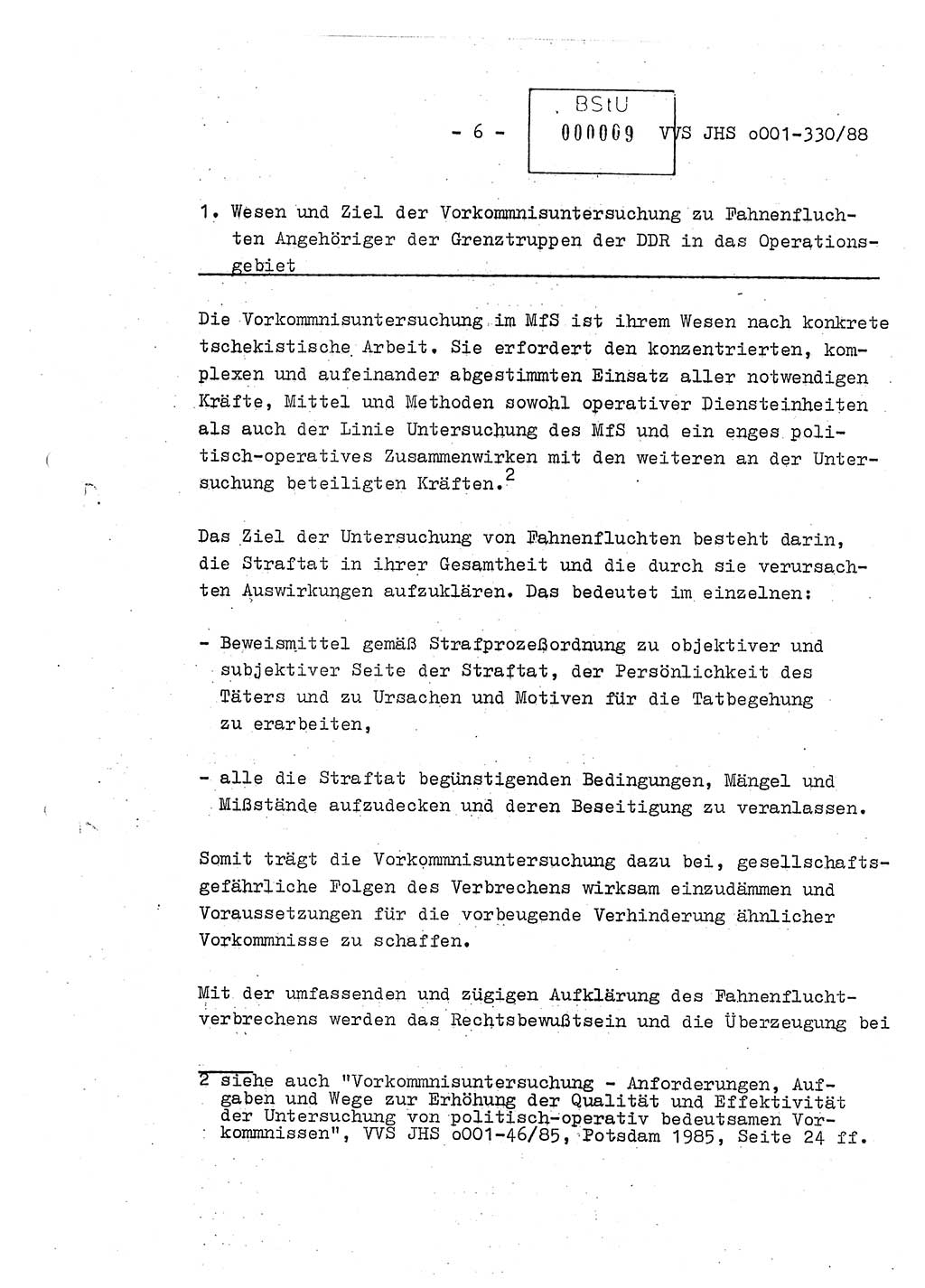 Diplomarbeit Offiziersschüler Thomas Mühle (HA Ⅸ/6), Ministerium für Staatssicherheit (MfS) [Deutsche Demokratische Republik (DDR)], Juristische Hochschule (JHS), Vertrauliche Verschlußsache (VVS) o001-330/88, Potsdam 1988, Seite 6 (Dipl.-Arb. MfS DDR JHS VVS o001-330/88 1988, S. 6)