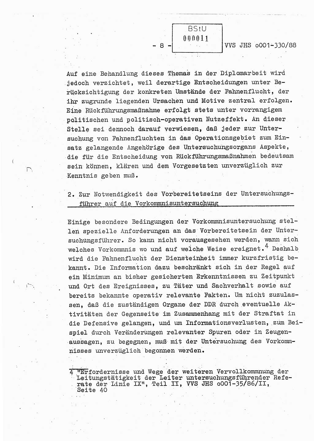 Diplomarbeit Offiziersschüler Thomas Mühle (HA Ⅸ/6), Ministerium für Staatssicherheit (MfS) [Deutsche Demokratische Republik (DDR)], Juristische Hochschule (JHS), Vertrauliche Verschlußsache (VVS) o001-330/88, Potsdam 1988, Seite 8 (Dipl.-Arb. MfS DDR JHS VVS o001-330/88 1988, S. 8)
