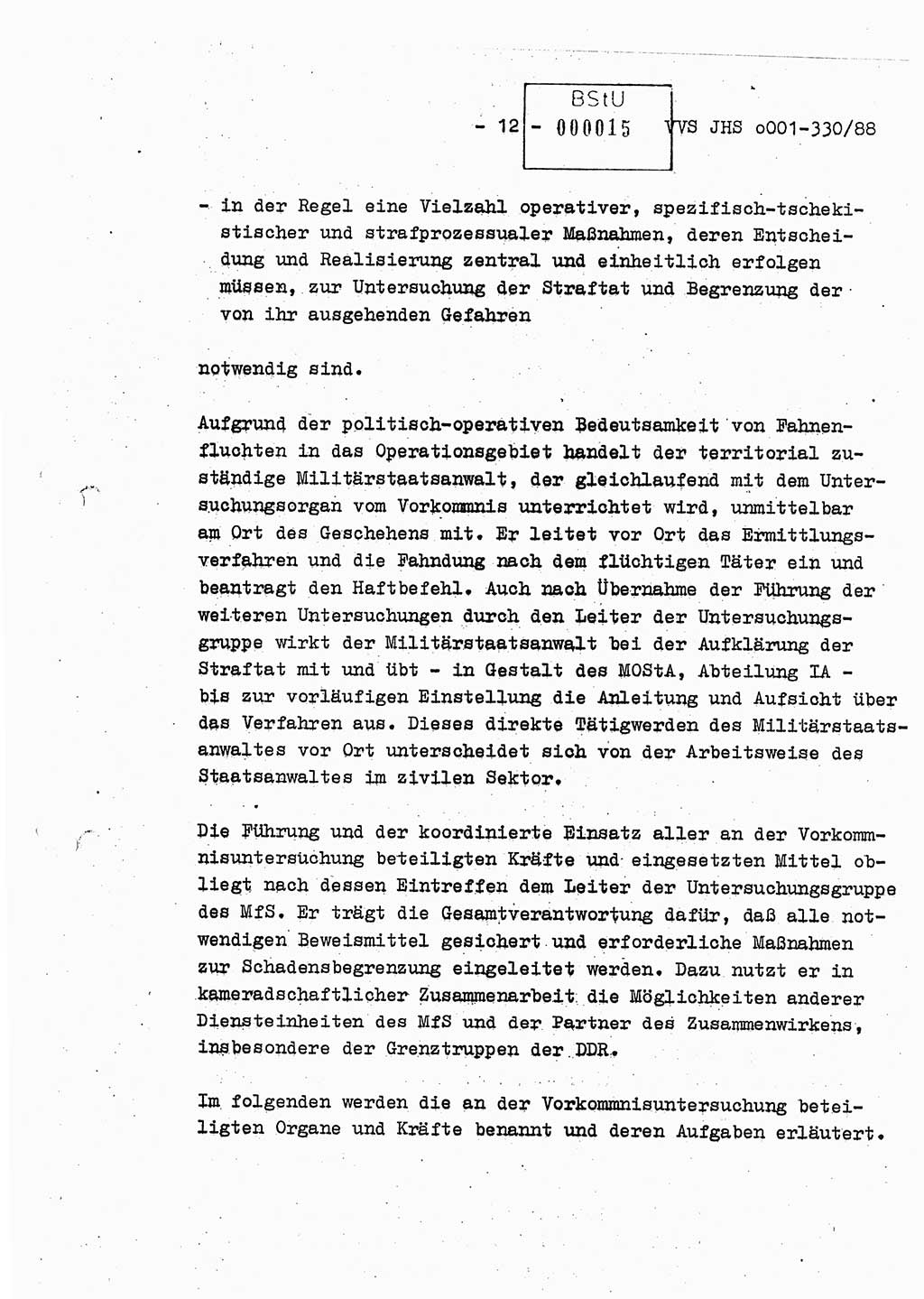 Diplomarbeit Offiziersschüler Thomas Mühle (HA Ⅸ/6), Ministerium für Staatssicherheit (MfS) [Deutsche Demokratische Republik (DDR)], Juristische Hochschule (JHS), Vertrauliche Verschlußsache (VVS) o001-330/88, Potsdam 1988, Seite 12 (Dipl.-Arb. MfS DDR JHS VVS o001-330/88 1988, S. 12)