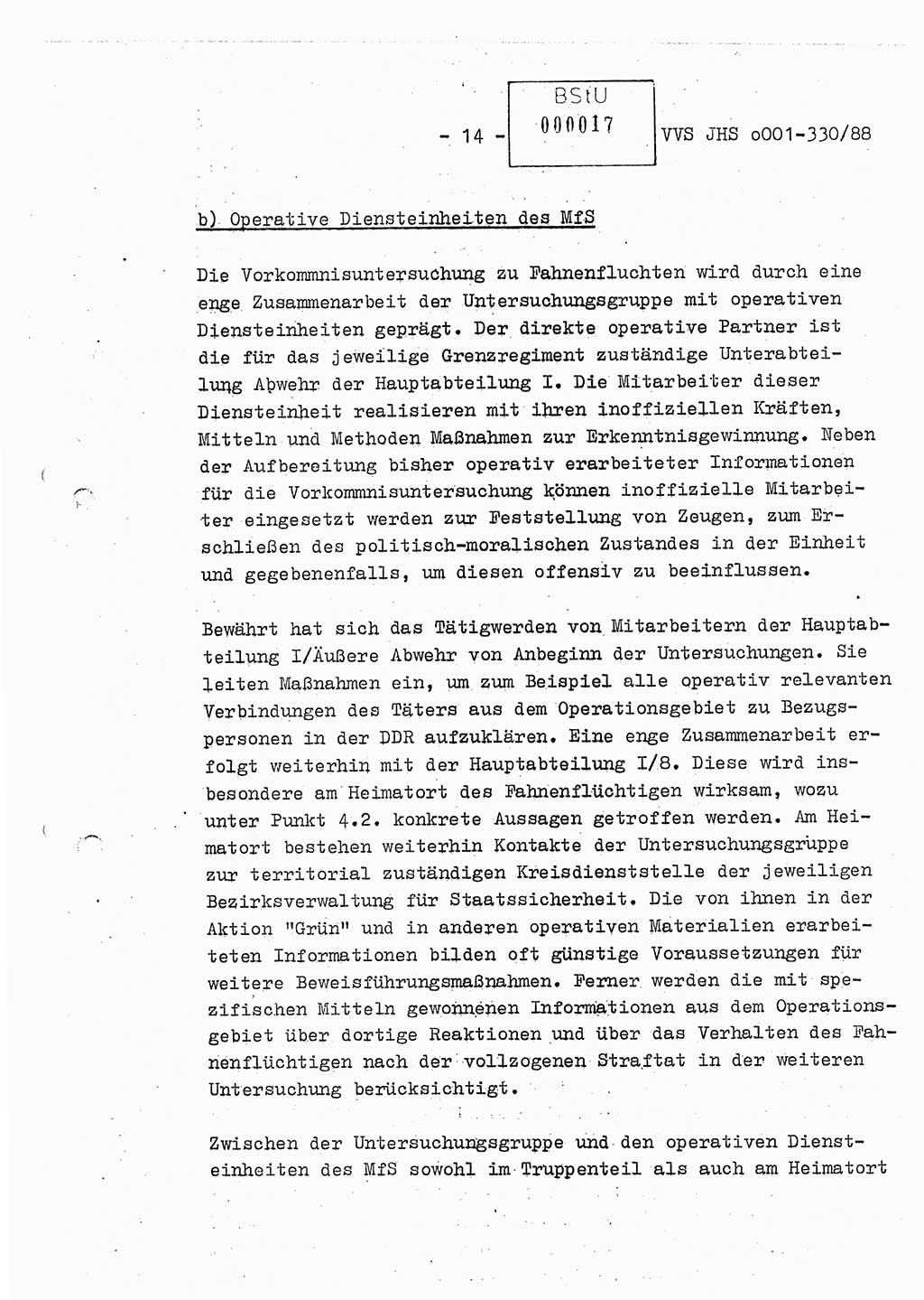 Diplomarbeit Offiziersschüler Thomas Mühle (HA Ⅸ/6), Ministerium für Staatssicherheit (MfS) [Deutsche Demokratische Republik (DDR)], Juristische Hochschule (JHS), Vertrauliche Verschlußsache (VVS) o001-330/88, Potsdam 1988, Seite 14 (Dipl.-Arb. MfS DDR JHS VVS o001-330/88 1988, S. 14)