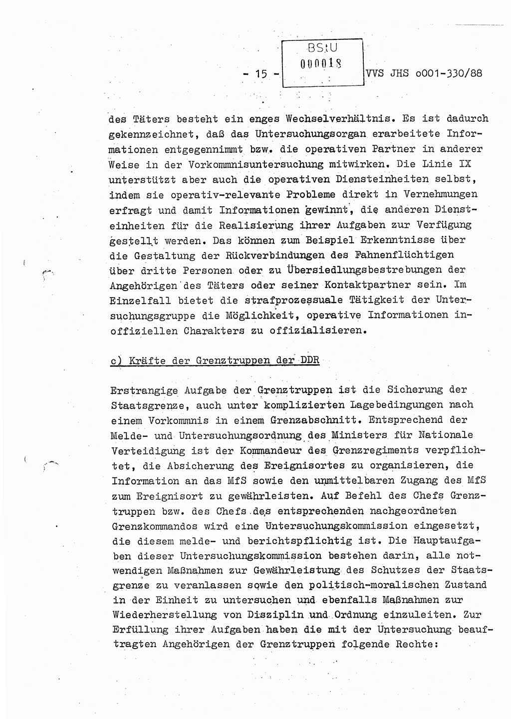 Diplomarbeit Offiziersschüler Thomas Mühle (HA Ⅸ/6), Ministerium für Staatssicherheit (MfS) [Deutsche Demokratische Republik (DDR)], Juristische Hochschule (JHS), Vertrauliche Verschlußsache (VVS) o001-330/88, Potsdam 1988, Seite 15 (Dipl.-Arb. MfS DDR JHS VVS o001-330/88 1988, S. 15)