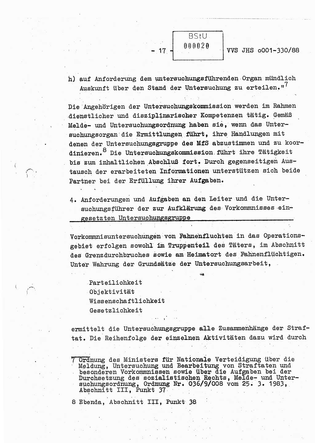 Diplomarbeit Offiziersschüler Thomas Mühle (HA Ⅸ/6), Ministerium für Staatssicherheit (MfS) [Deutsche Demokratische Republik (DDR)], Juristische Hochschule (JHS), Vertrauliche Verschlußsache (VVS) o001-330/88, Potsdam 1988, Seite 17 (Dipl.-Arb. MfS DDR JHS VVS o001-330/88 1988, S. 17)