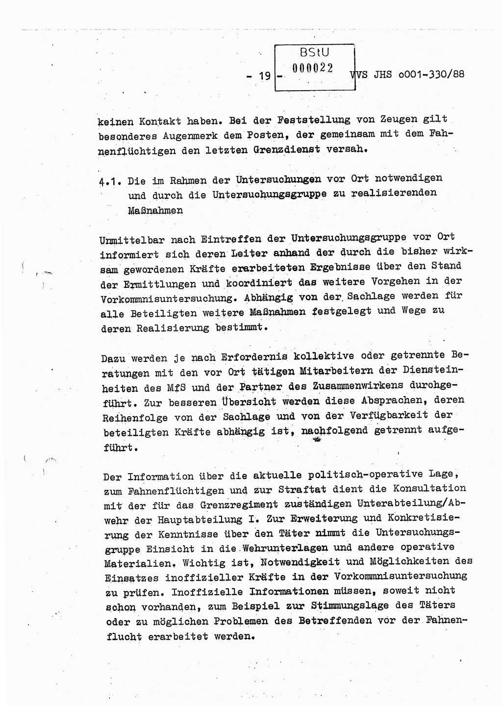 Diplomarbeit Offiziersschüler Thomas Mühle (HA Ⅸ/6), Ministerium für Staatssicherheit (MfS) [Deutsche Demokratische Republik (DDR)], Juristische Hochschule (JHS), Vertrauliche Verschlußsache (VVS) o001-330/88, Potsdam 1988, Seite 19 (Dipl.-Arb. MfS DDR JHS VVS o001-330/88 1988, S. 19)