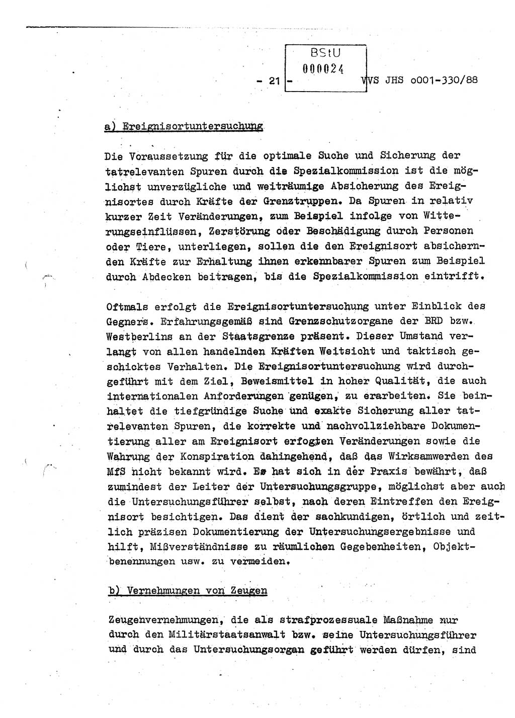 Diplomarbeit Offiziersschüler Thomas Mühle (HA Ⅸ/6), Ministerium für Staatssicherheit (MfS) [Deutsche Demokratische Republik (DDR)], Juristische Hochschule (JHS), Vertrauliche Verschlußsache (VVS) o001-330/88, Potsdam 1988, Seite 21 (Dipl.-Arb. MfS DDR JHS VVS o001-330/88 1988, S. 21)