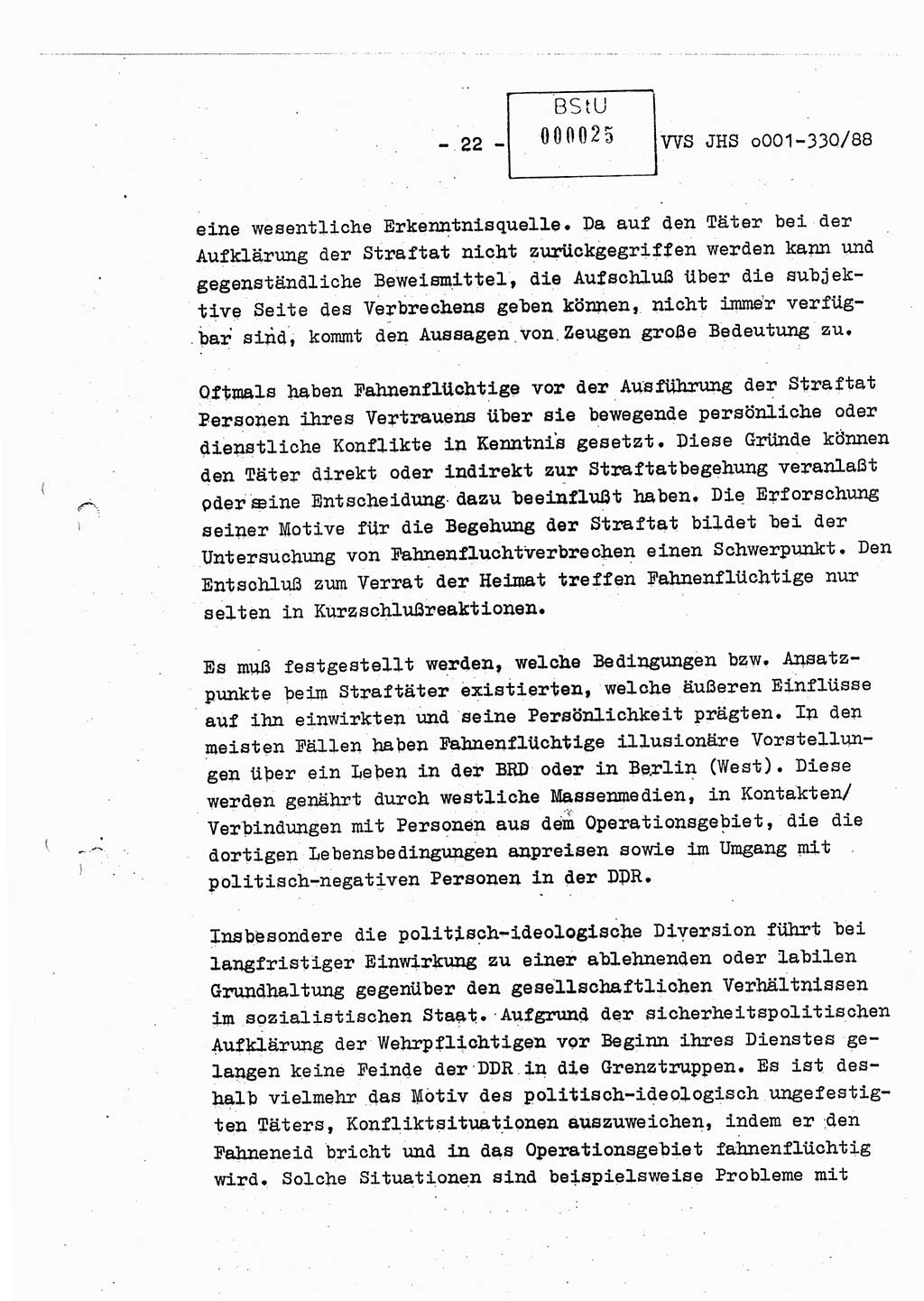 Diplomarbeit Offiziersschüler Thomas Mühle (HA Ⅸ/6), Ministerium für Staatssicherheit (MfS) [Deutsche Demokratische Republik (DDR)], Juristische Hochschule (JHS), Vertrauliche Verschlußsache (VVS) o001-330/88, Potsdam 1988, Seite 22 (Dipl.-Arb. MfS DDR JHS VVS o001-330/88 1988, S. 22)