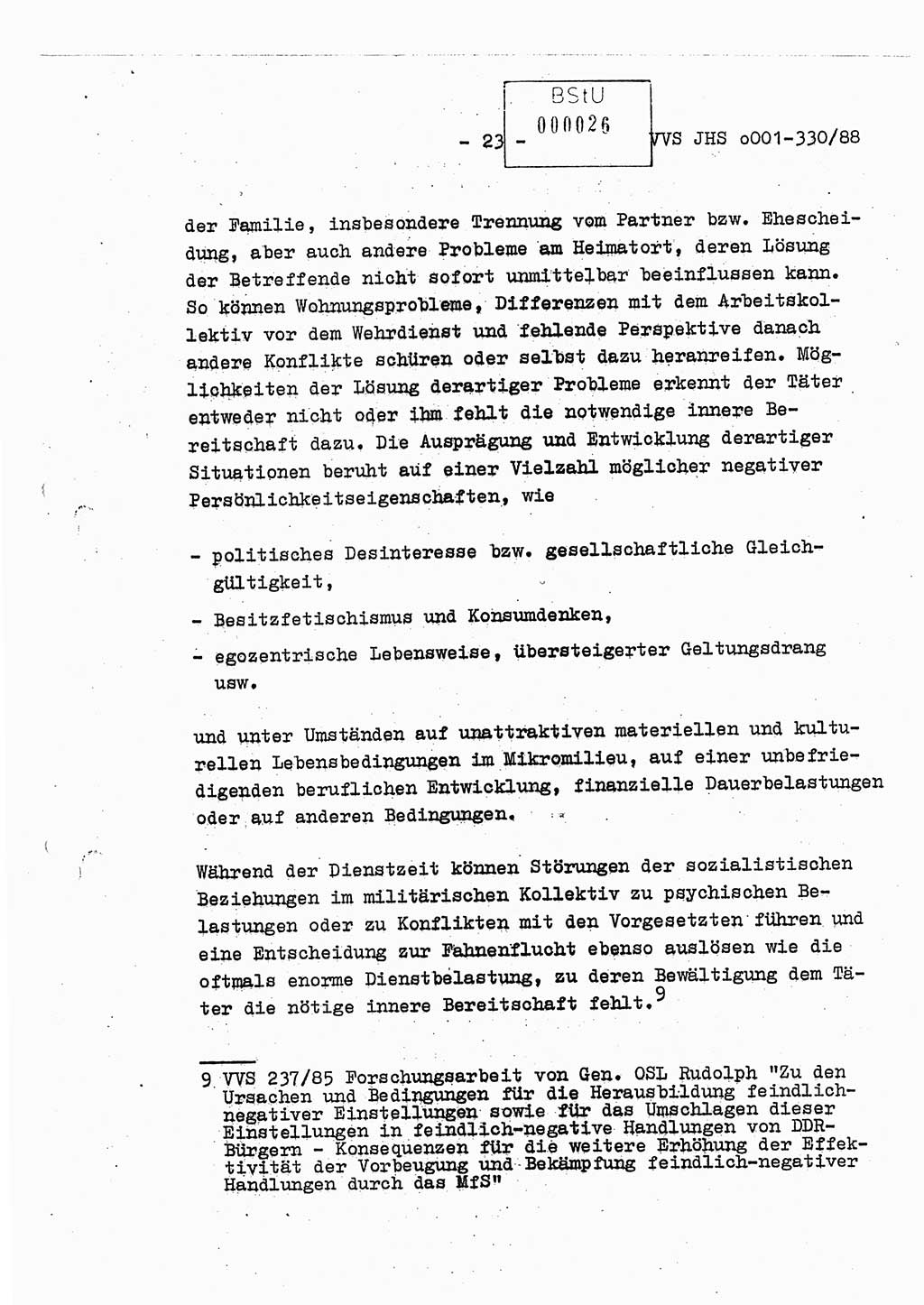 Diplomarbeit Offiziersschüler Thomas Mühle (HA Ⅸ/6), Ministerium für Staatssicherheit (MfS) [Deutsche Demokratische Republik (DDR)], Juristische Hochschule (JHS), Vertrauliche Verschlußsache (VVS) o001-330/88, Potsdam 1988, Seite 23 (Dipl.-Arb. MfS DDR JHS VVS o001-330/88 1988, S. 23)